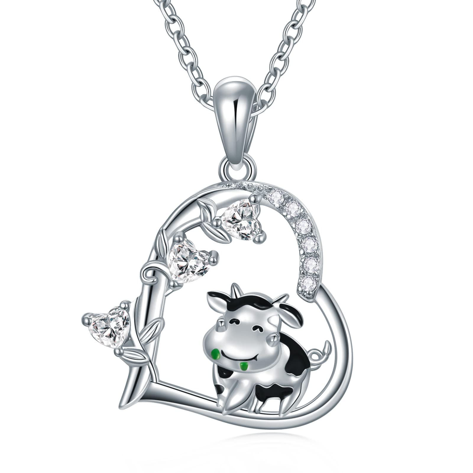 VONALA Sterling Silver Animal Pendant Necklace - Cow, Dog, Fox, Lion, Goat, Llama, Monkey, Flamingo & Dinosaur Charms | Heart-Shaped Animal Jewelry for Women, Girls & Teens | Perfect Birthday Gift for Animal Lovers | Great for Casual Wear, Date Nights & Special Occasions