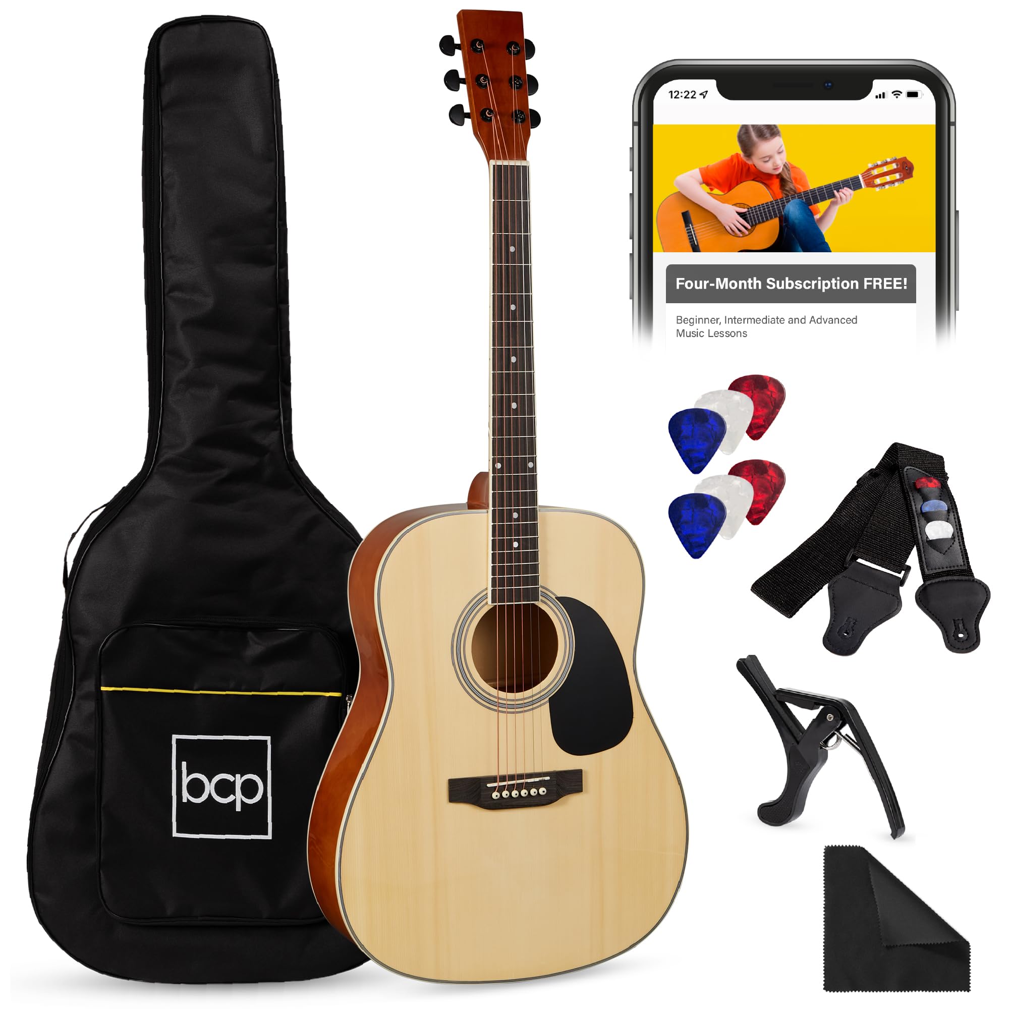 Best Choice Products 41-Inch Full-Size Beginner Acoustic Guitar Starter Set with Gig Bag, Strap, Capo, Strings & Picks - Natural Wood Finish | Perfect for Learning, Practice & Live Performances
