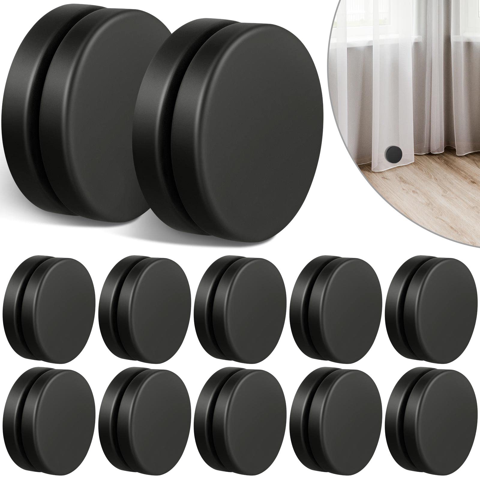 Jetec 6 Pairs Waterproof Magnetic Shower Curtain Weights - Prevent Curtain Liner from Blowing, No Sew Round Tablecloth Magnets for Bathroom, Kitchen & Outdoor Use (Black)