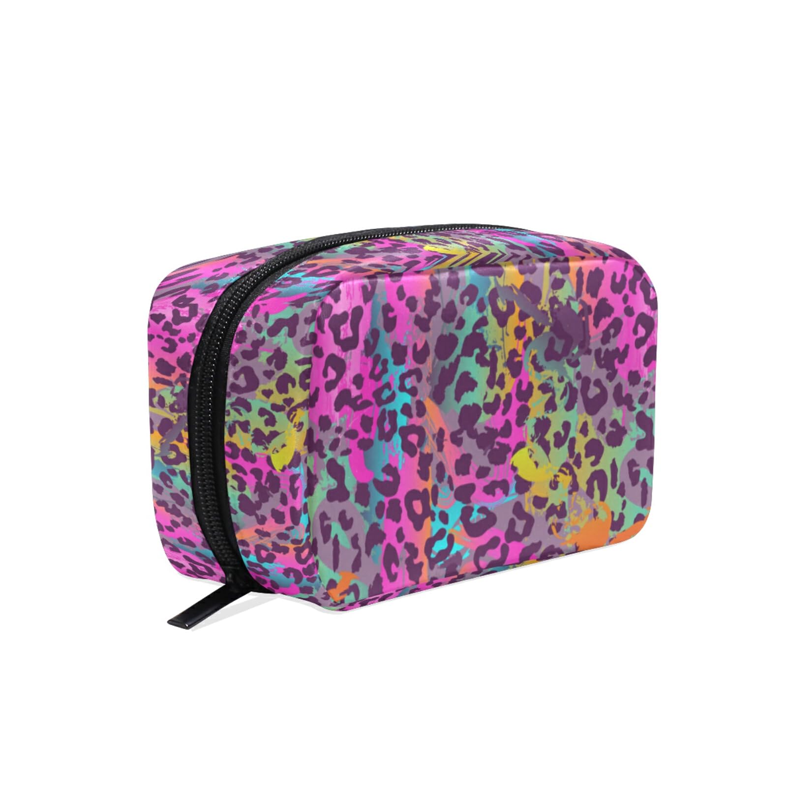 Colorful Leopard Print Makeup Bag for Women Travel | Small Cosmetic Organizer with Compartments | Perfect for Toiletries & Travel Essentials