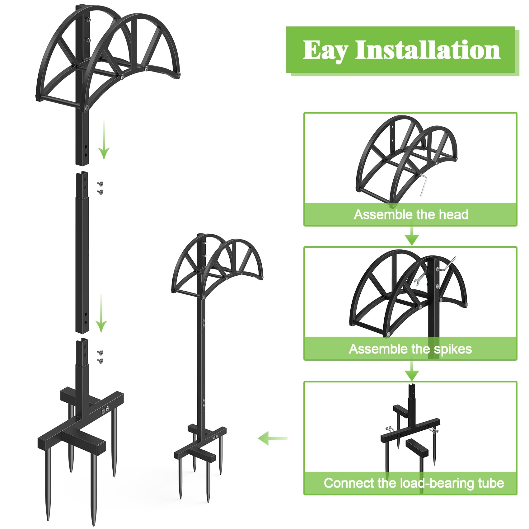 Mr IRONSTONE Heavy Duty Freestanding Garden Hose Holder with 4 Ground Spikes & Stainless Steel Screws - Outdoor Hose Stand Organizer for 150ft Hose - Perfect for Yard, Lawn, and Garden Watering Storage