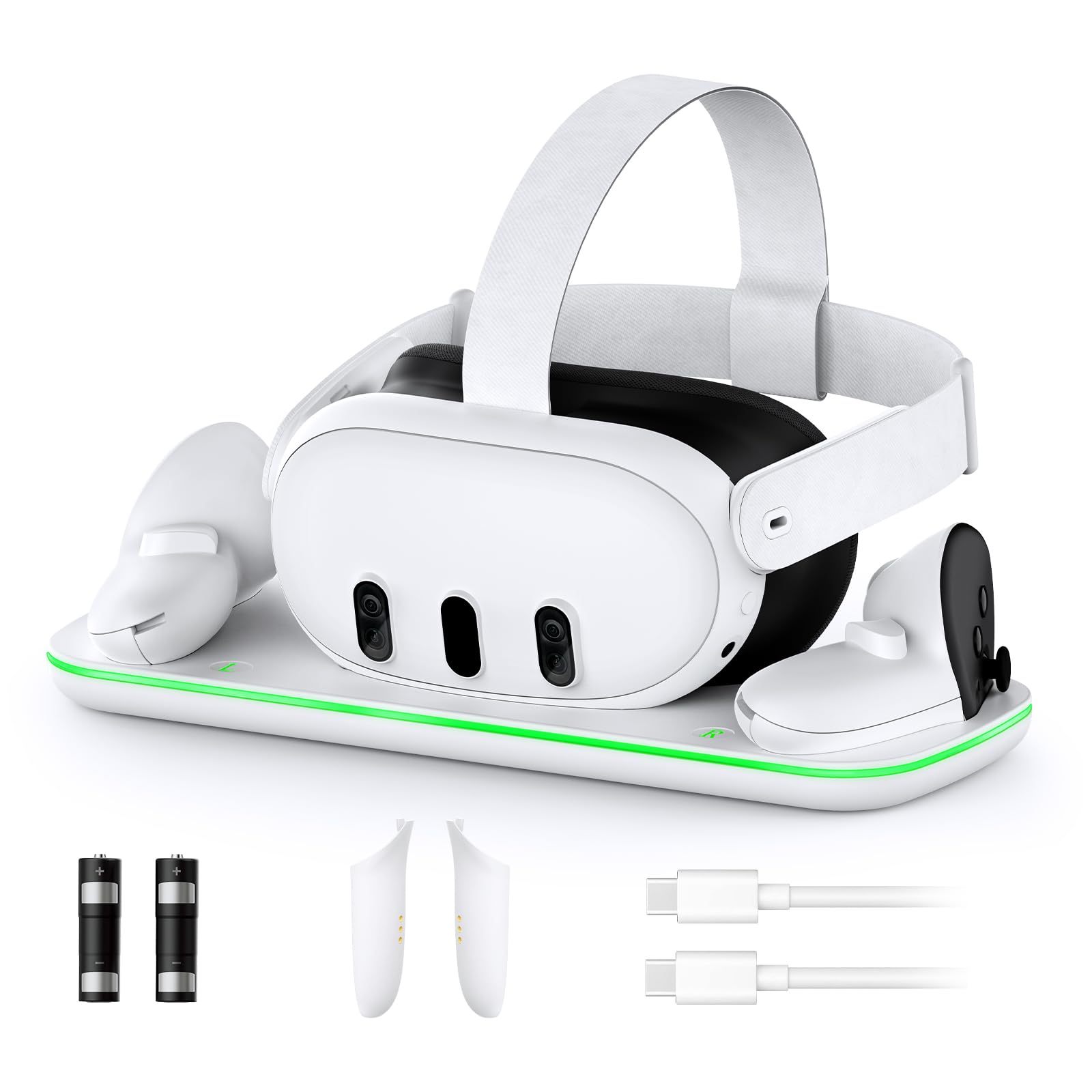 NexiGo 2nd Gen VR Charging Dock for Meta Quest 3 & Oculus Quest 3 - White Charging Station with LED Indicator, 2 Rechargeable Batteries & USB-C Cable | Perfect for VR Gaming Setup & Headset Display