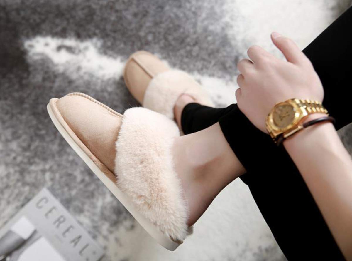 Epsion Women's Winter Warm Faux Fur Fluffy Slip-On House Slippers - Plush Lined Suede with Anti-Skid Sole for Indoor/Outdoor Use - Cozy Home, Office & Travel Comfort
