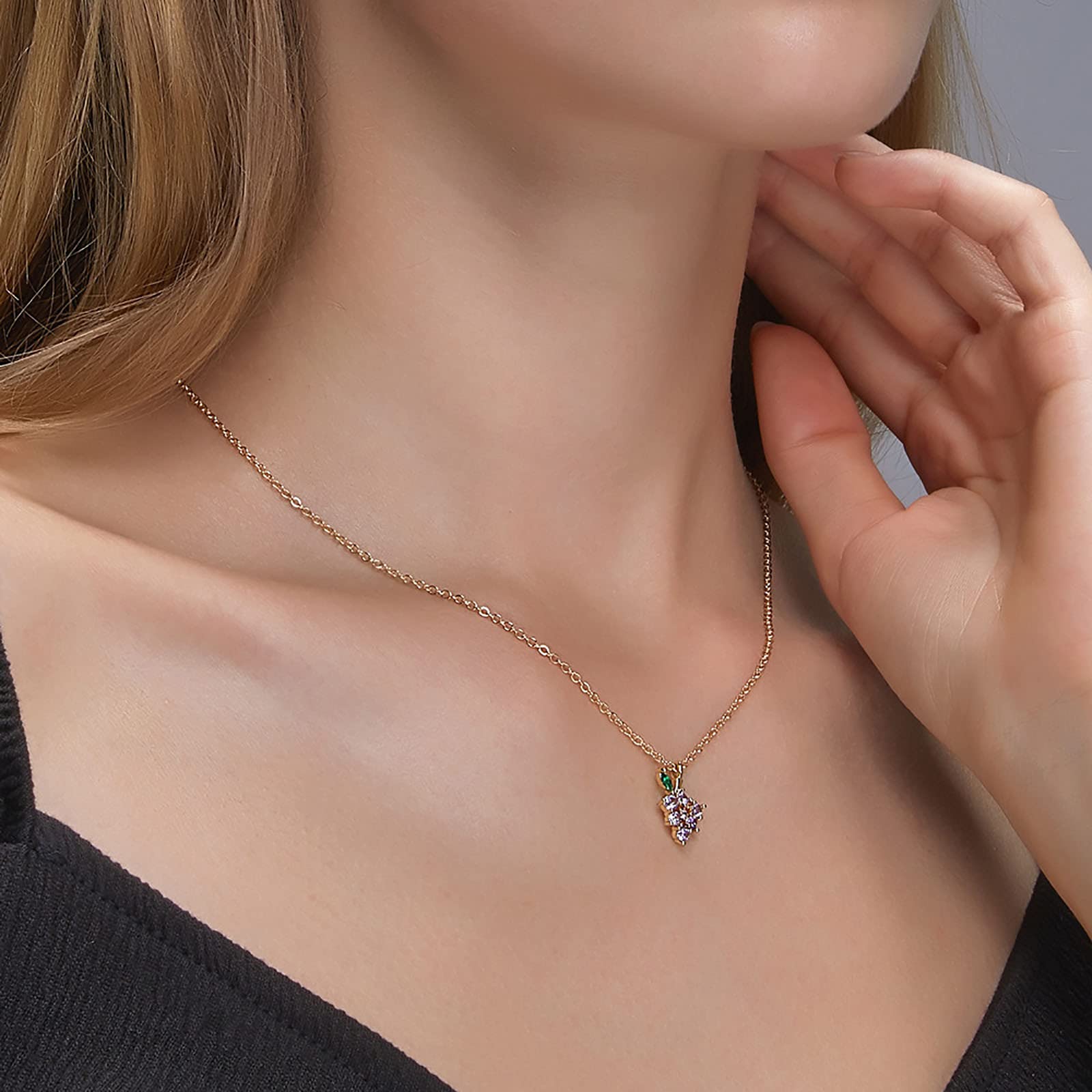 Elegant Beaded Choker Necklace for Women - Grape Crystal Pendant, Fresh Diamond Accents, Cute & Stylish Jewelry Gift for Daily Wear, Parties & Special Occasions
