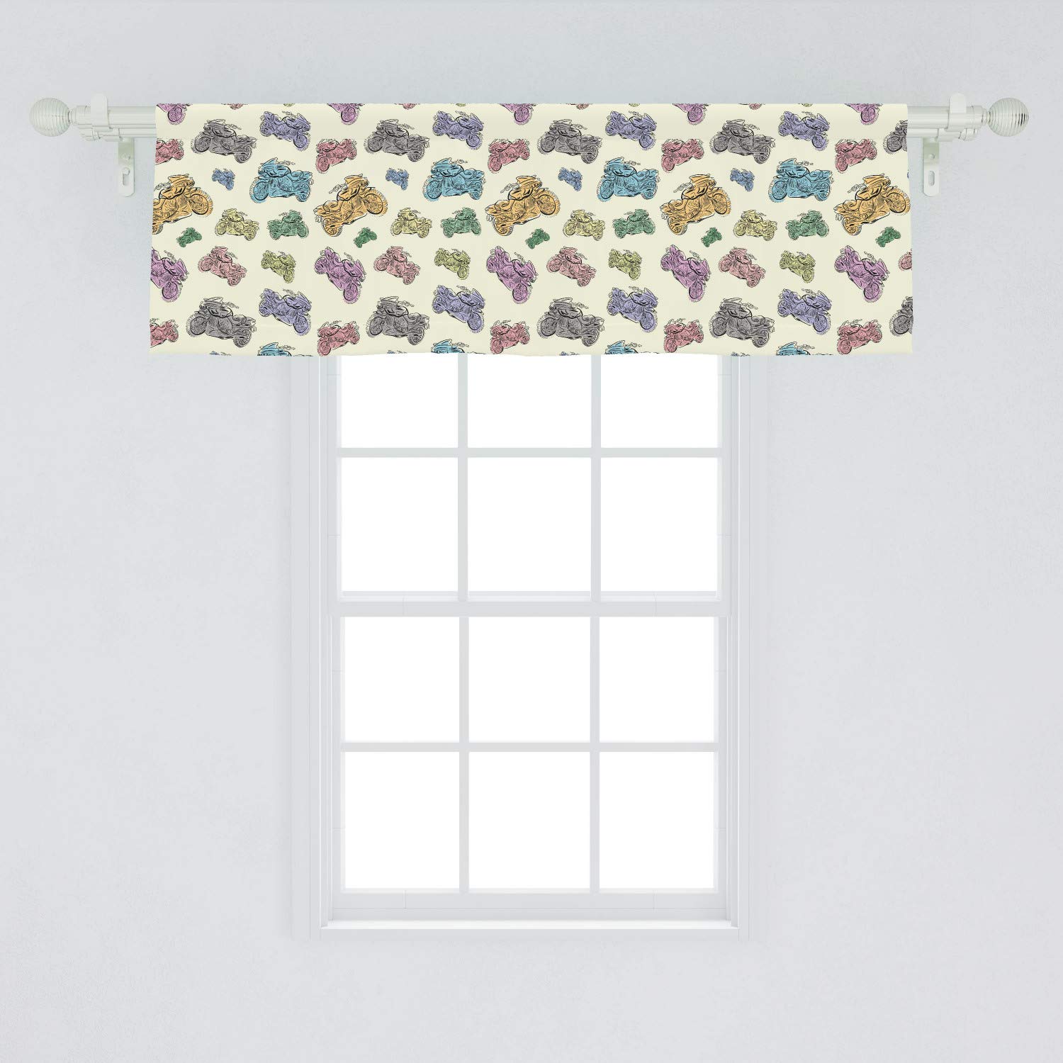 Ambesonne Motorcycle Window Valance - Pastel Racing Motorcycle Design Cartoon Style Kitchen & Bedroom Curtain Valance with Rod Pocket, 54