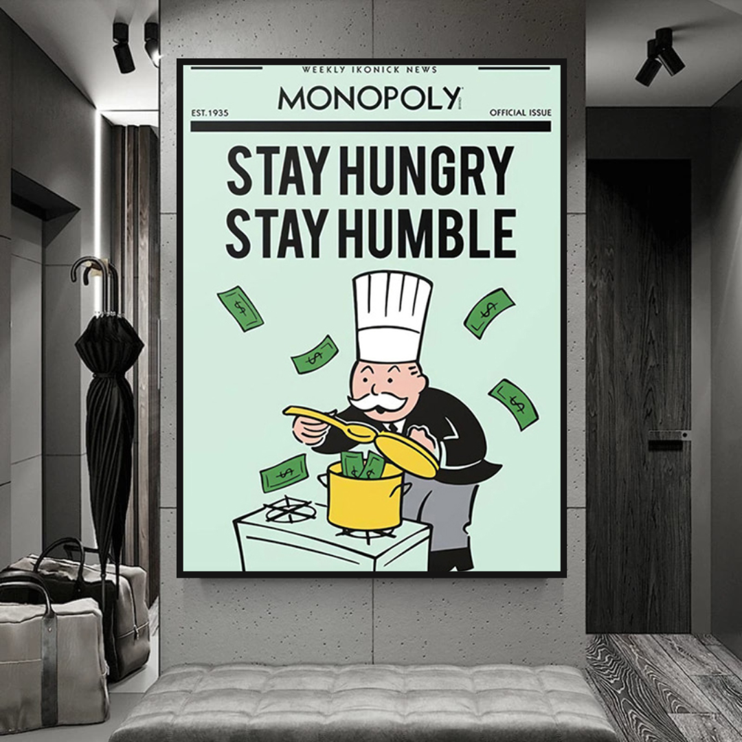 Alec Monopoly Stay Hungry Stay Humble Playing Cards Canvas Wall Art - Pop Culture Home Decor for Living Room, Game Room & Office