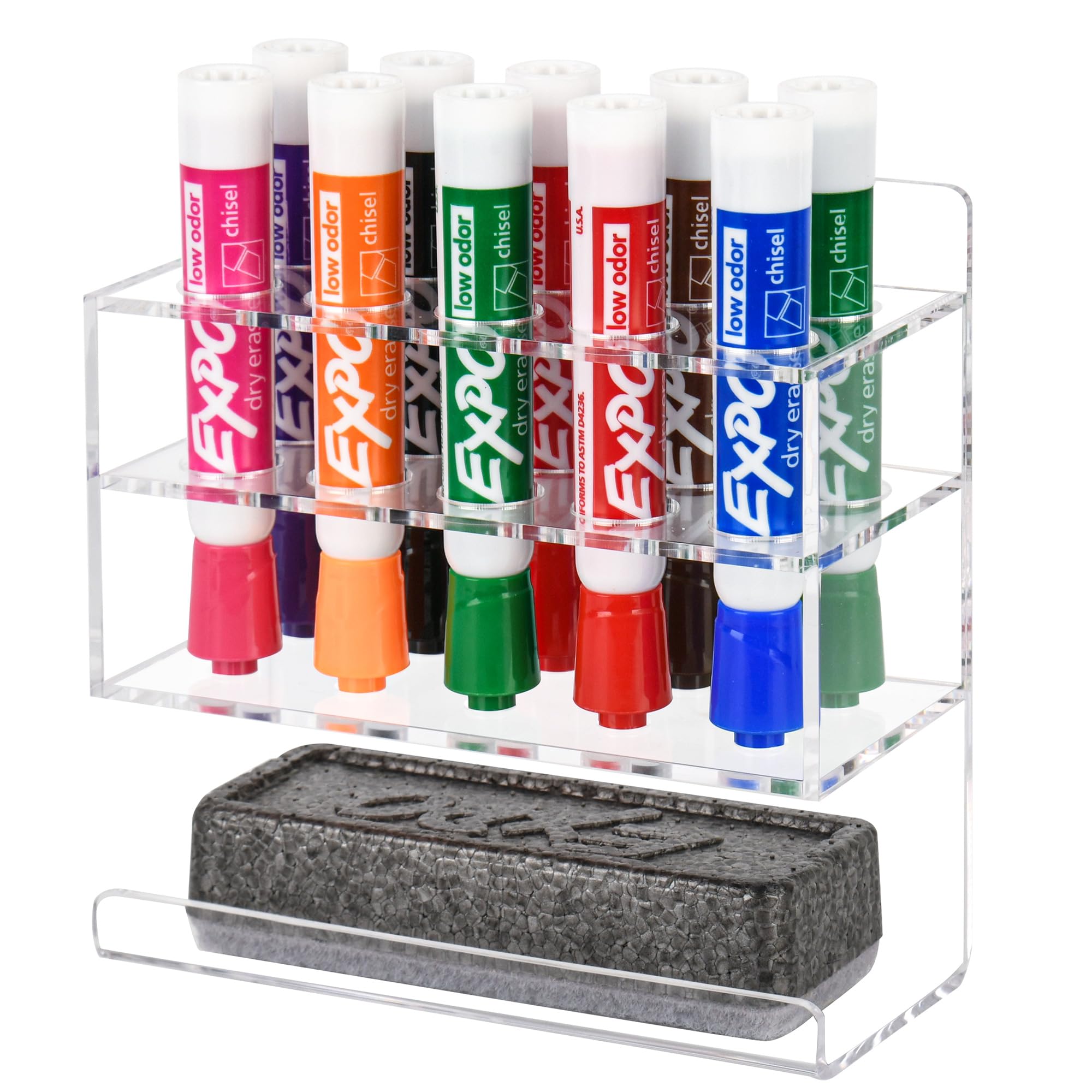 Wall Mounted Dry Erase Marker Holder - 10 Slot Acrylic Whiteboard Marker Organizer for Classroom & Office | Perfect for Whiteboard Accessories, Teacher Supplies & Desk Organization