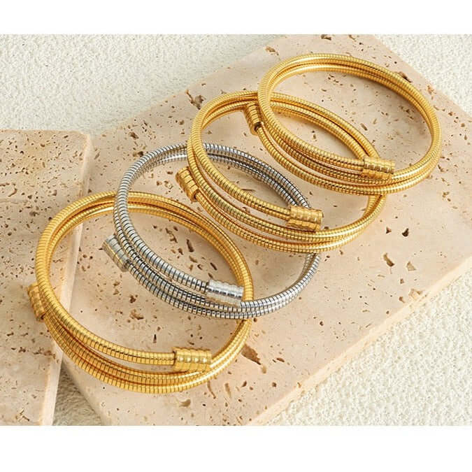 18K Gold Multi Layer Stackable Bangle Bracelet for Women - Elegant Arm Cuff Jewelry for Parties, Weddings & Everyday Wear | Z284