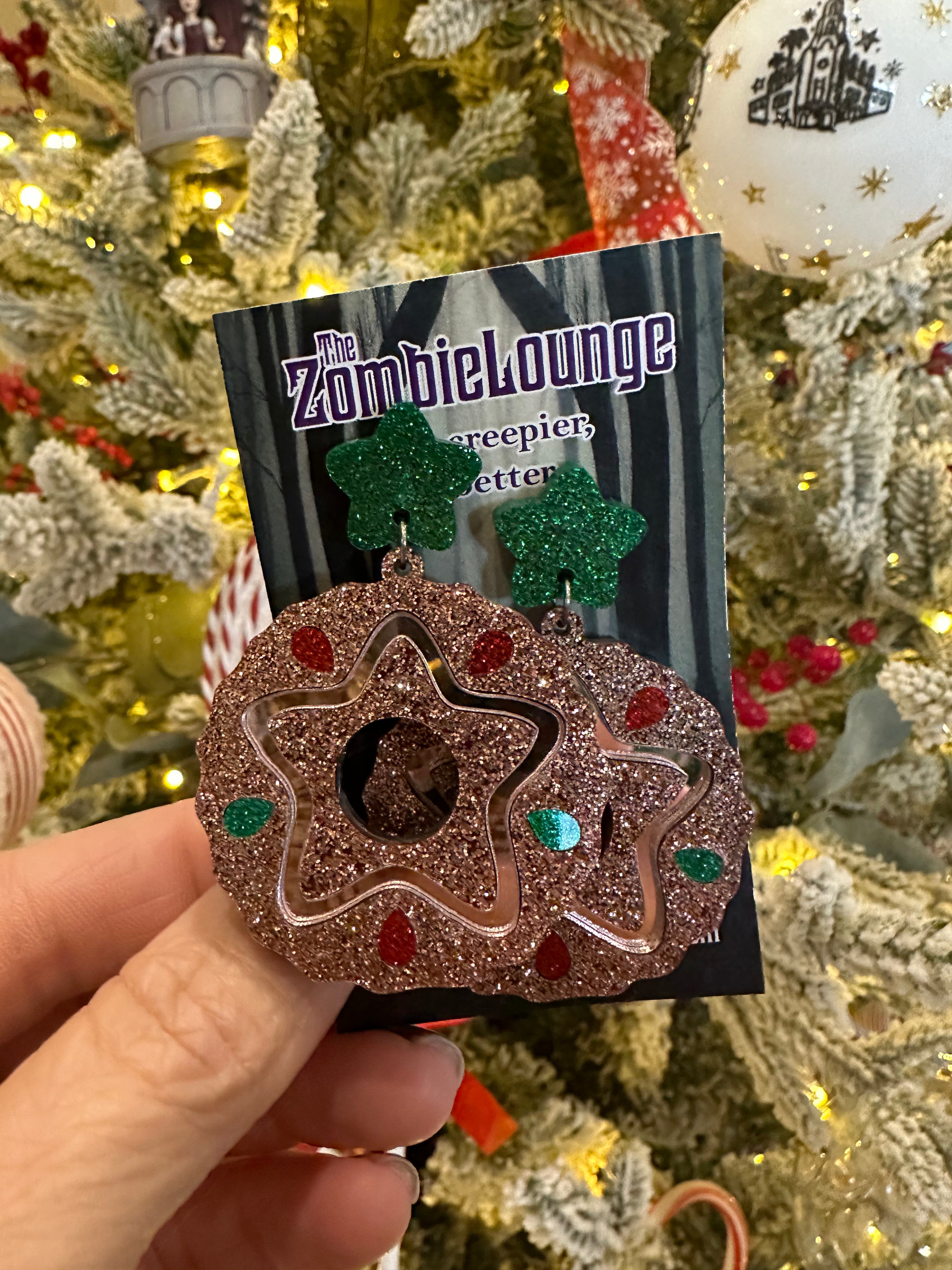 Festive Christmas Glitter Donut Earrings - Cute Holiday Dangle Earrings for Women, Party & Gift Giving