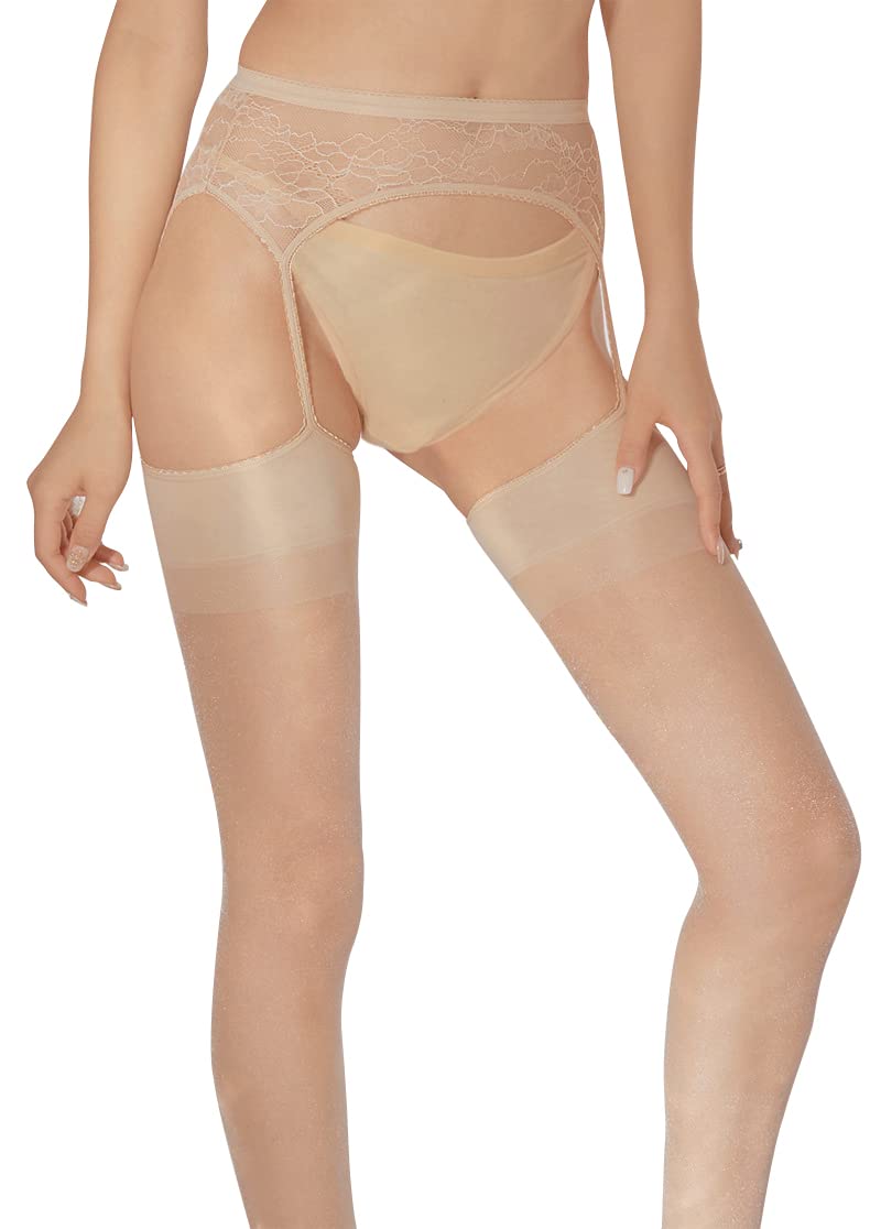 E-Laurels Women's Lace Suspender Tights & Garter Set - Sexy Stockings with Adjustable Straps for Bridal, Cosplay & Evening Wear