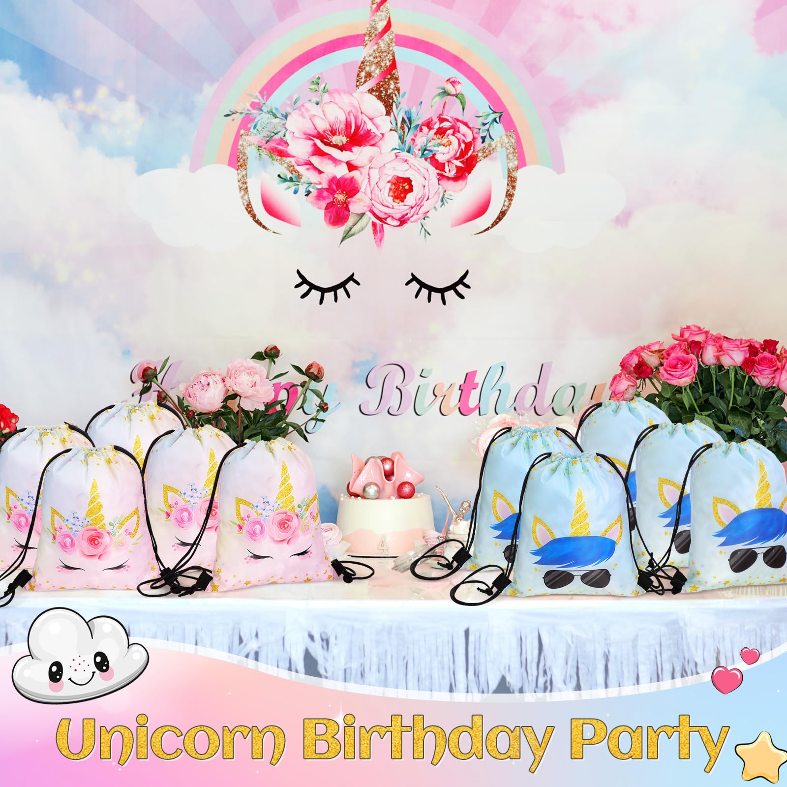 24 Pack Unicorn Drawstring Bags Bulk - 12x10 Inch Waterproof Party Favor Bags for Kids, Girls & Boys - Perfect for Birthday Parties, Beach Trips, Candy Treats & Goodie Bags (Unicorn Theme)