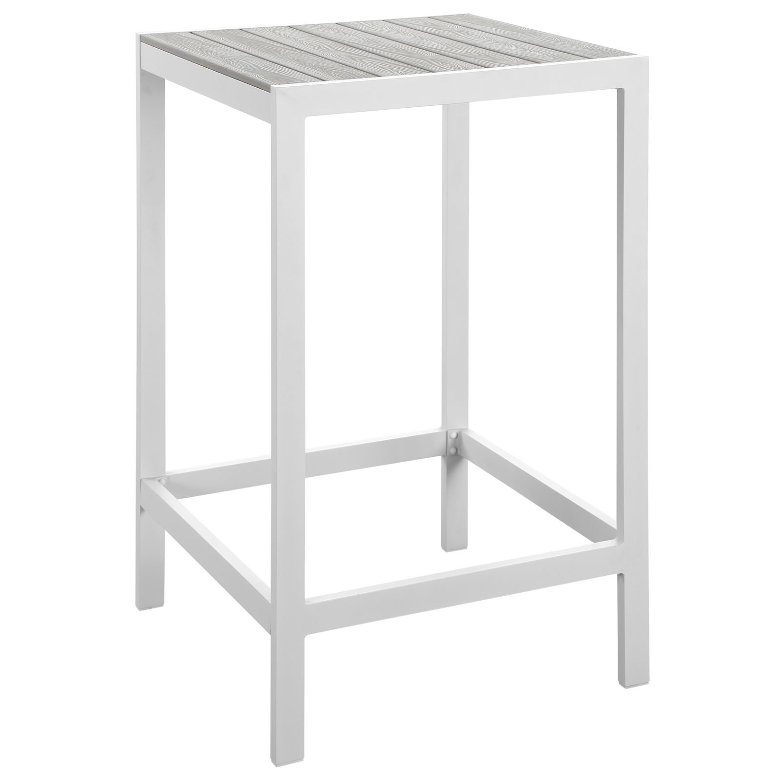 Modern White Faux Wood Aluminum Square Outdoor Bar Table - Contemporary Patio, Balcony, Garden Furniture for Stylish Entertaining