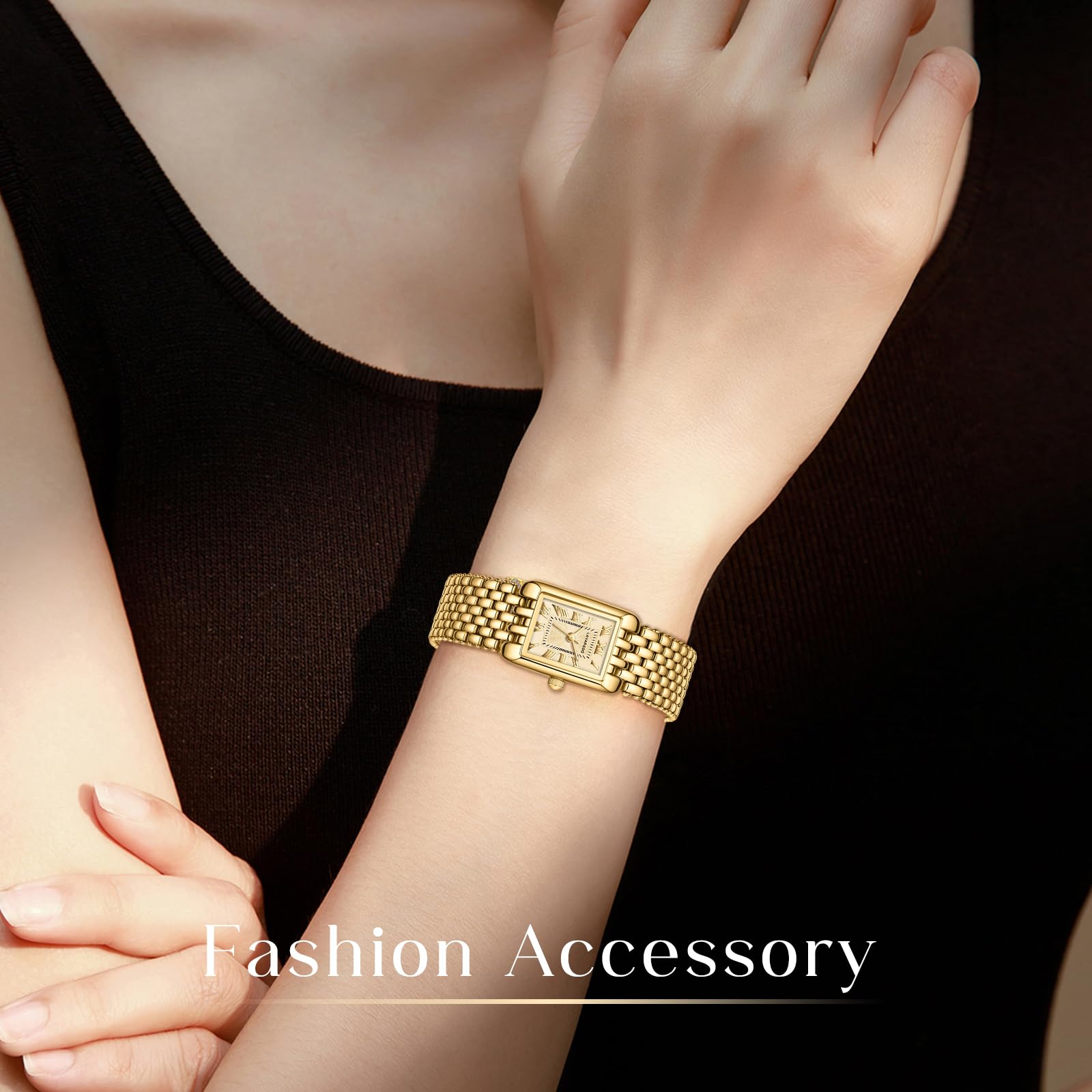 NN BEN NEVIS Gold Women's Watch - Dainty Small Ladies Watch with Stainless Steel Strap, Luxury Casual Fashion Square Quartz Waterproof Watch (Bracelet Adjustment Tool Included) - Perfect for Office, Date Night & Everyday Wear