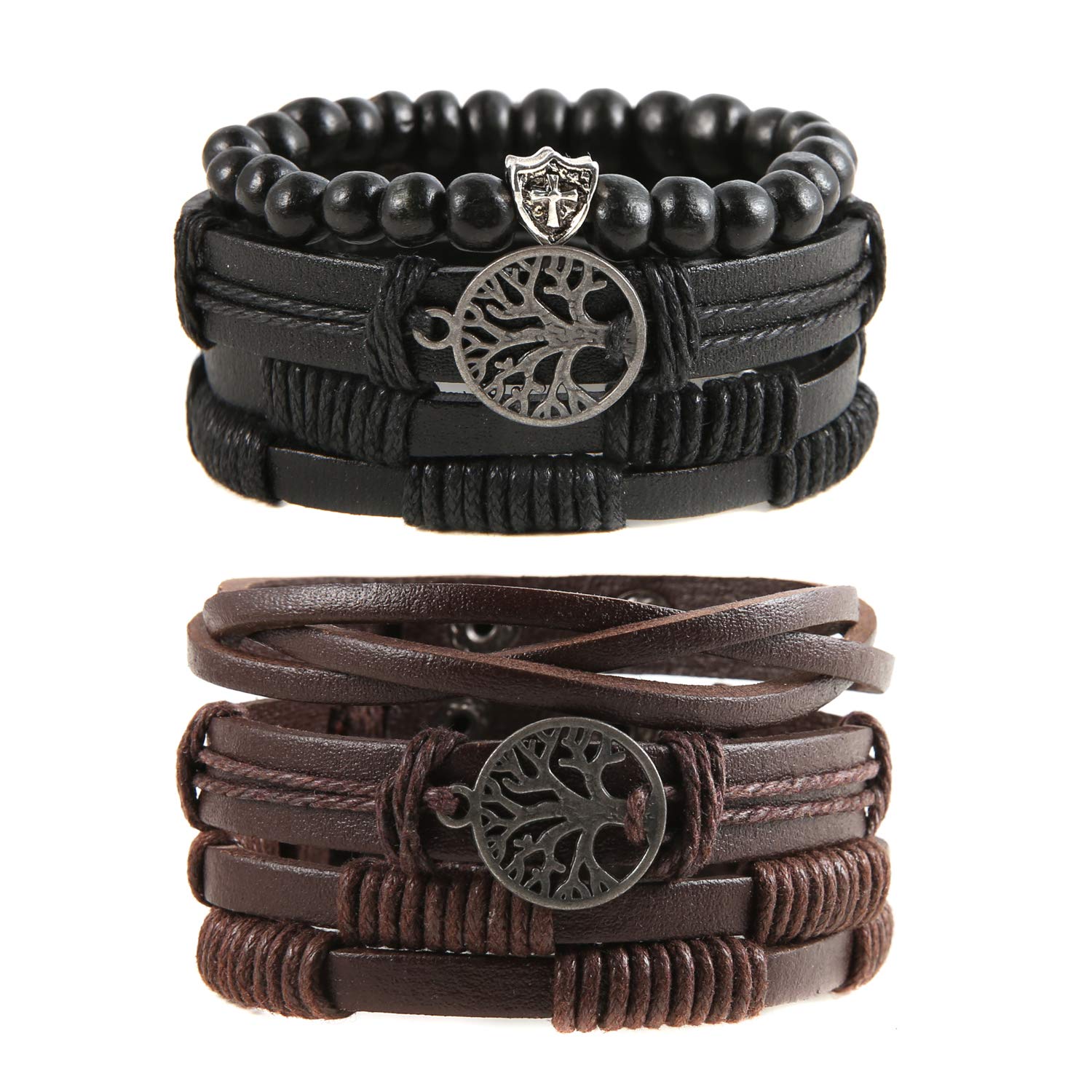 Genuine Leather Tree of Life Bracelet for Men & Women - Tiger Eye & Lava Rock Beads, Elastic Ethnic Tribal Wristband - Perfect for Yoga, Meditation & Boho Fashion Accessories
