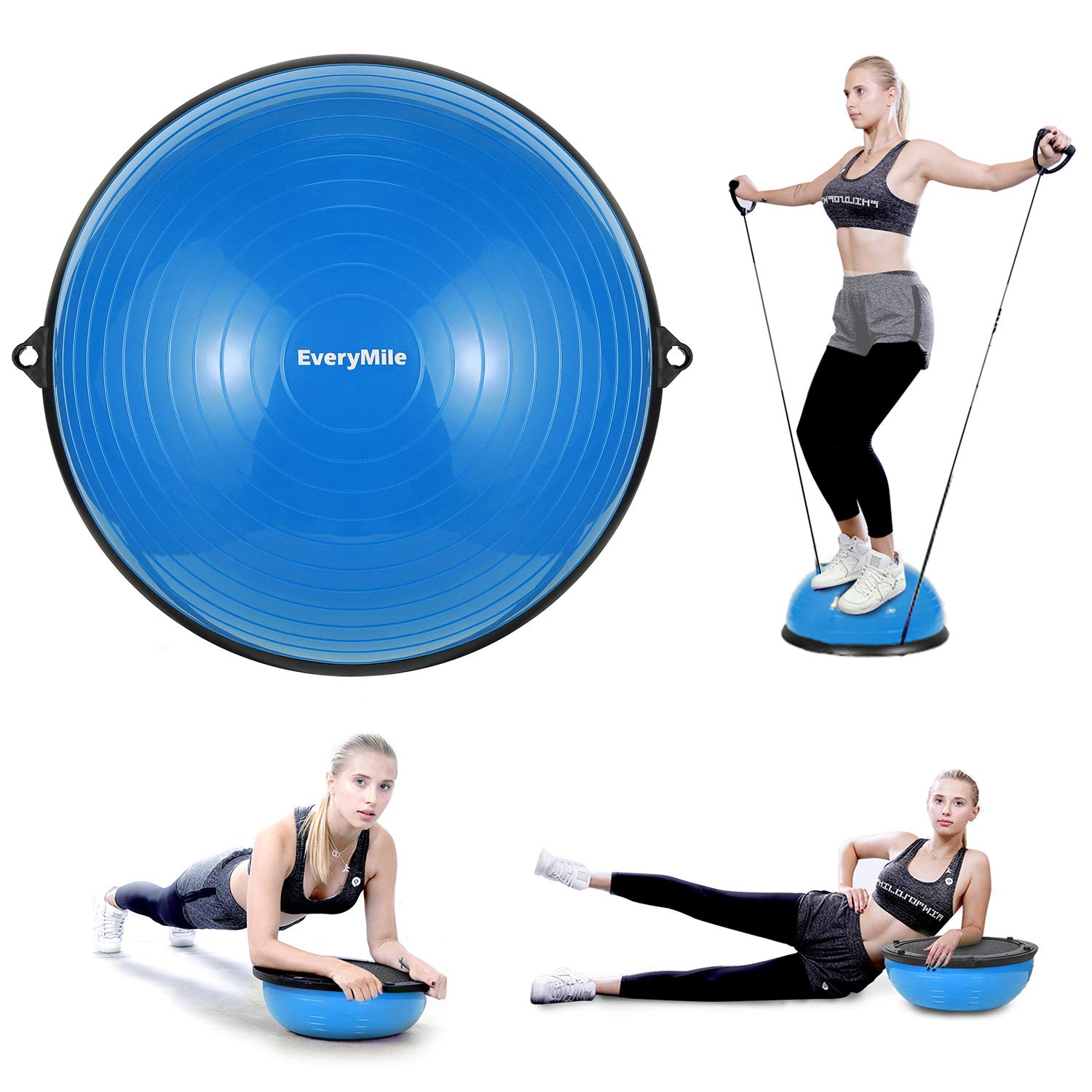EVERYMILE 23.6 Inch Anti-Skid Balance Ball Trainer with Resistance Bands & Pump - Stability Yoga Exercise Ball for Core Training, Home Gym Workouts | Perfect for Pilates, Physical Therapy & Office Chair Replacement