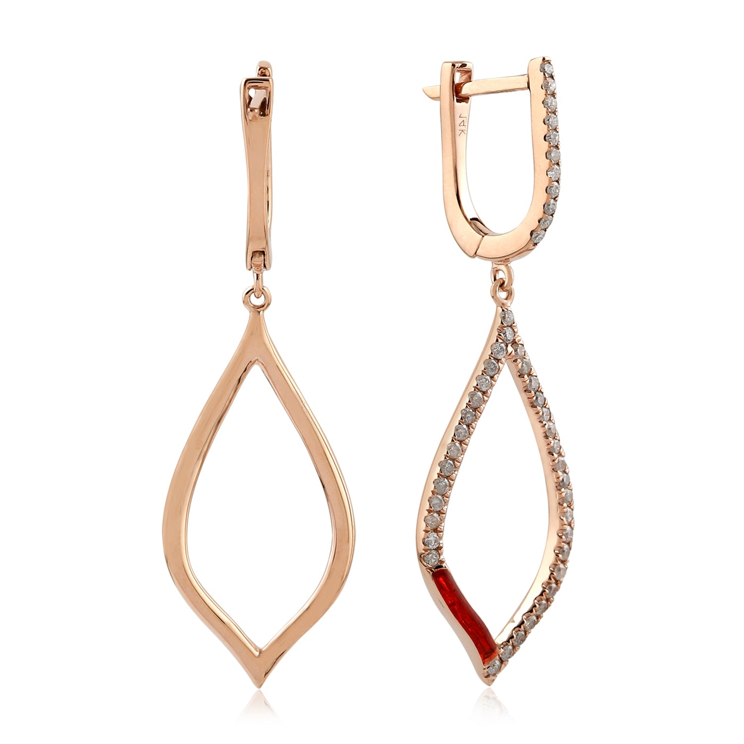14K Rose Gold Pave Natural Diamond Enamel Drop Dangle Earrings for Women - Elegant Gift for Anniversary, Birthday & Special Occasions