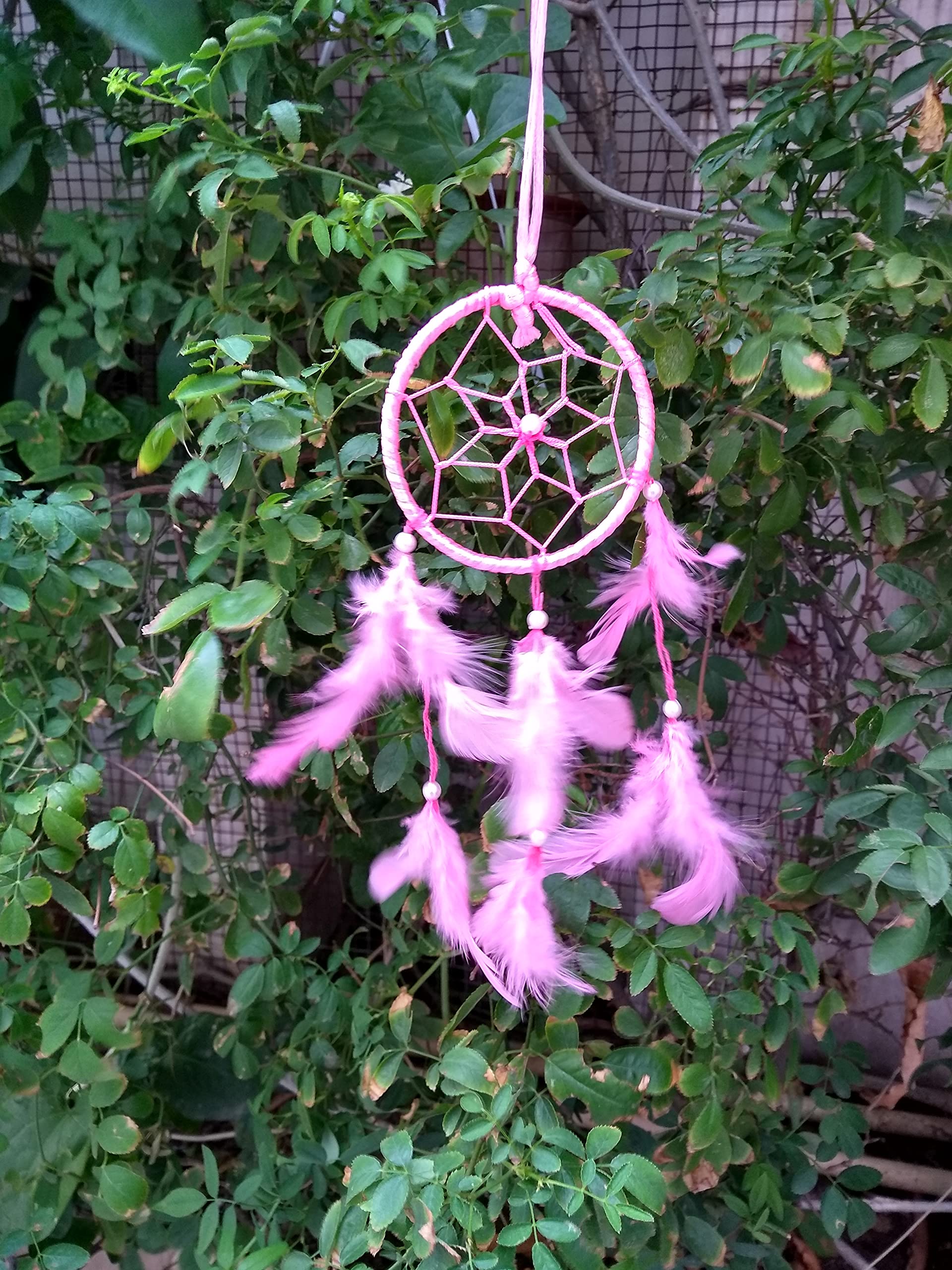 Handmade Dream Catchers Wall Decor - Pink Feather Hanging Ornament for Bedroom, Nursery, Home & Car (3