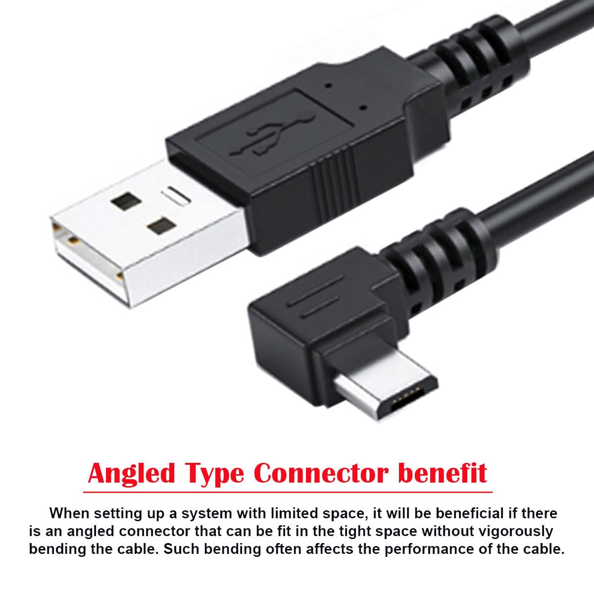 90 Degree Right Angle Micro USB to USB 2.0 Cable - 5Pin Fast Charging & 480Mbps Data Sync Cable for Android Phones & Tablets (25cm/0.82ft) - Perfect for Tight Spaces & Car Charging