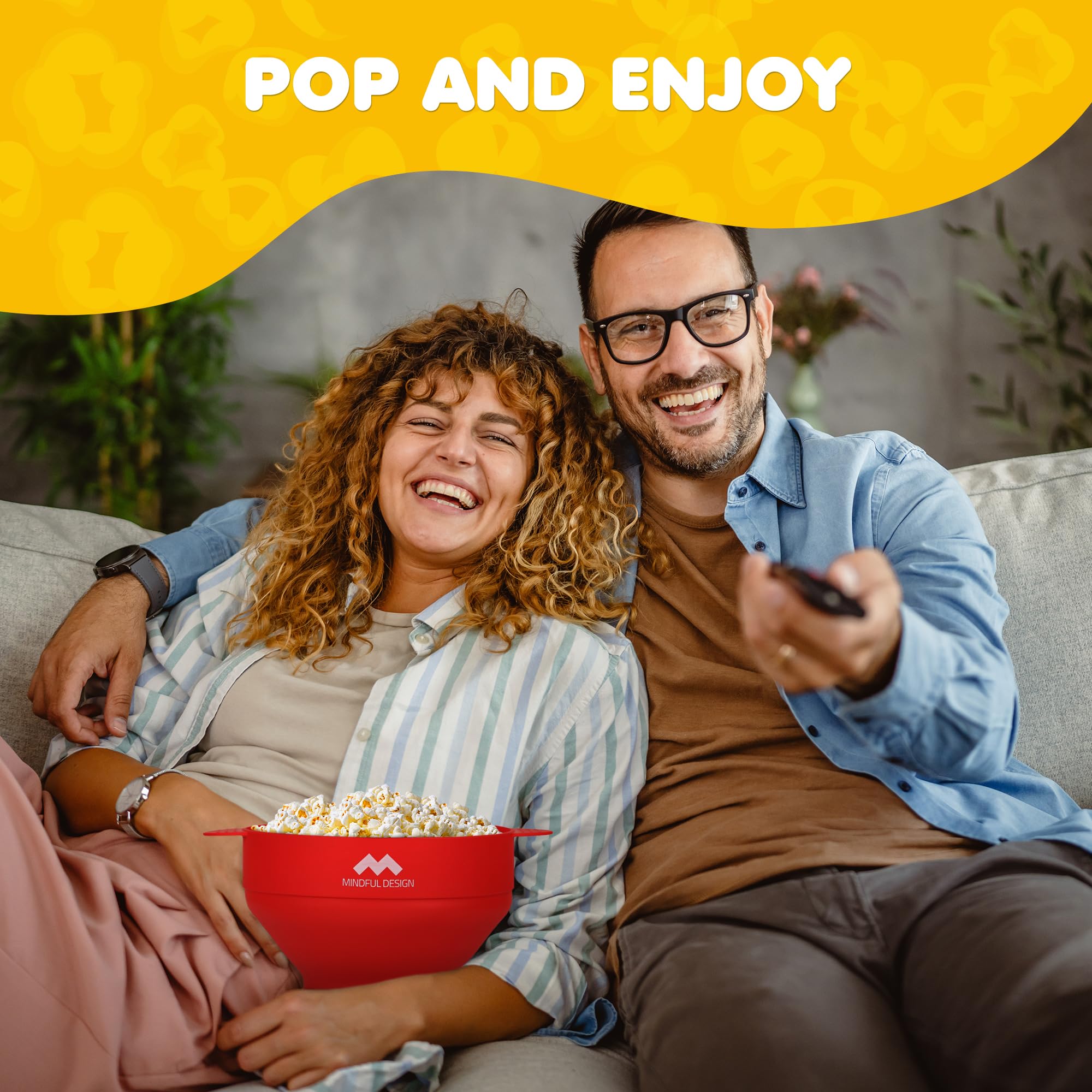 Mindful Design Microwave Popcorn Popper - BPA-Free Silicone Bowl, Dishwasher Safe, Red - Perfect for Movie Nights & Healthy Snacking at Home