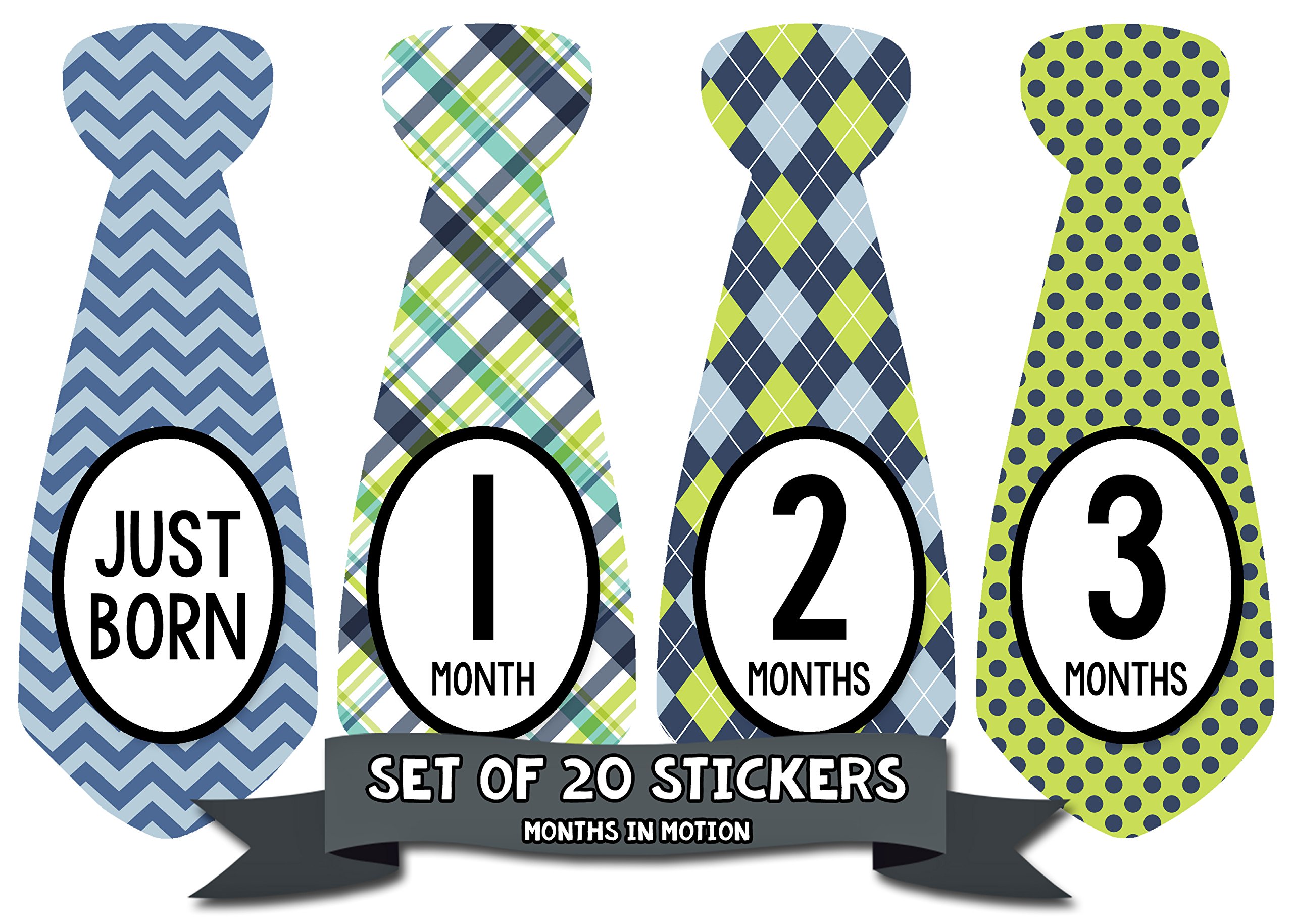 Baby Monthly Milestone Necktie Stickers - Newborn Boy Growth Photo Props - 20-Pack for Monthly Photos, Baby Showers & First Birthday Decorations