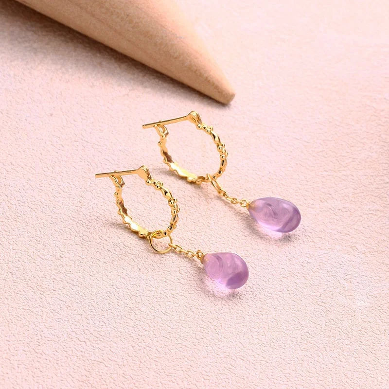 Natural Amethyst Teardrop Earrings for Women - Aquarius Zodiac Jewelry | TB1595 | Elegant Dangle Earrings for Parties, Weddings & Everyday Wear