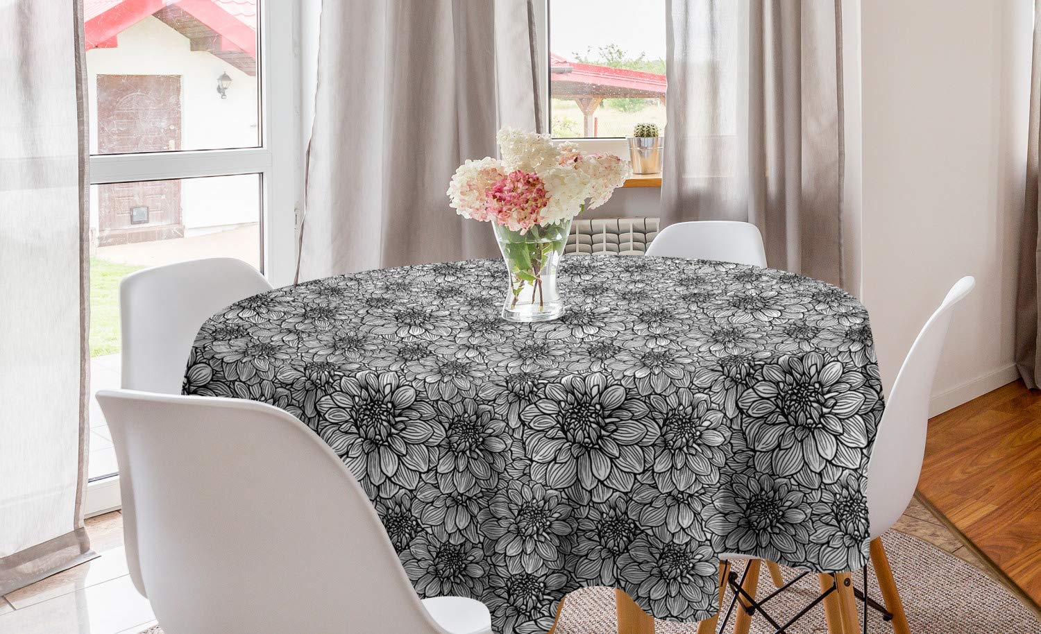 Ambesonne Black and White Round Tablecloth 60