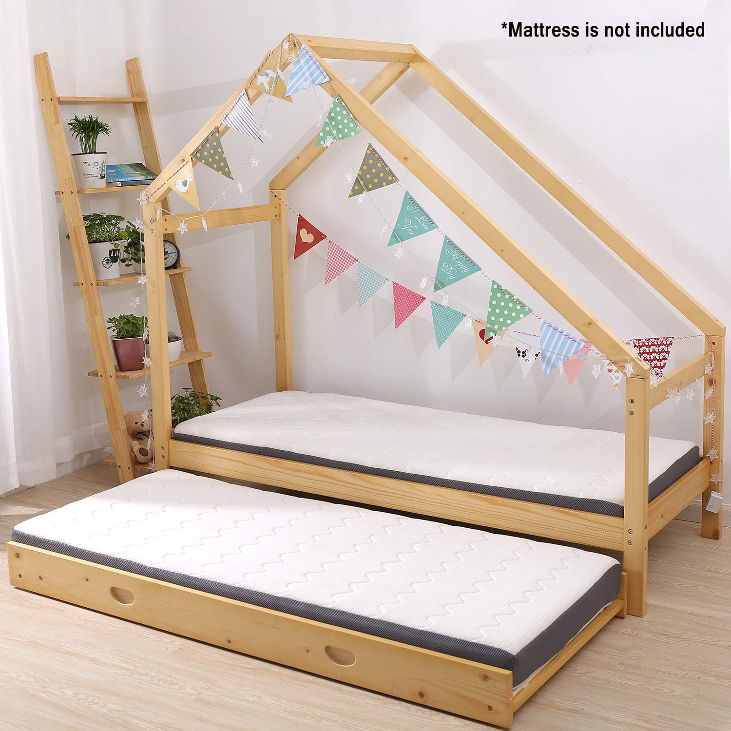 Premium Wooden Toddler House Frame Bed Tent - Safe & Sturdy Floor Bed for Kids, Double Bedroom Furniture - Perfect for Playtime, Sleepovers & Cozy Napping Spaces
