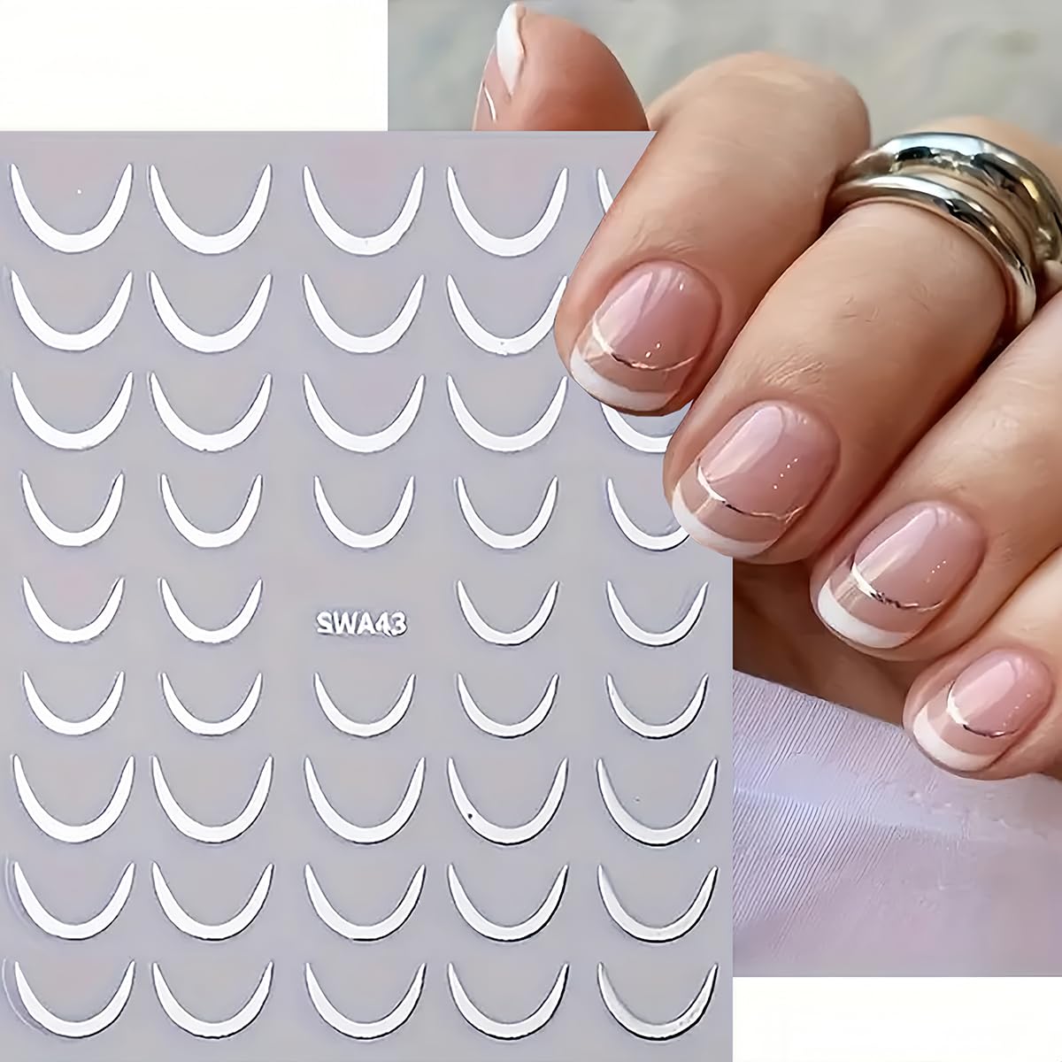 3D French Tip Nail Stickers - Gold & Silver for Women | Nail Art Decals