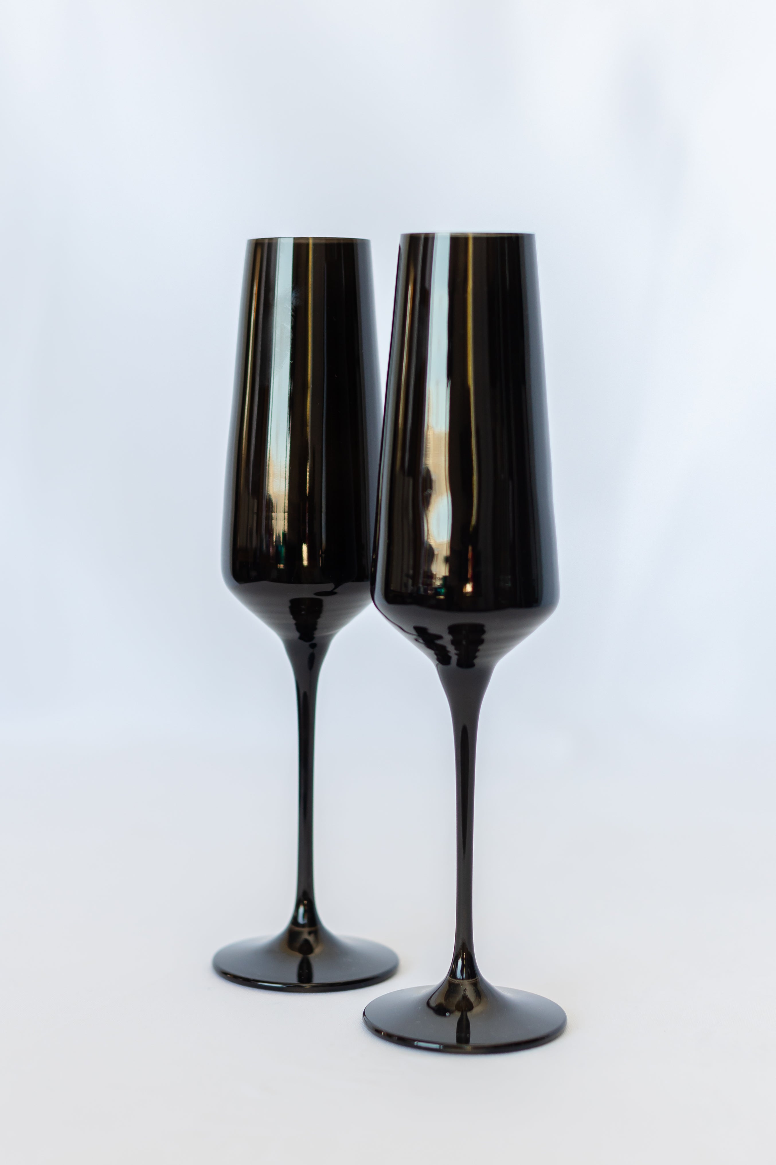 Elegant Estelle Colored Champagne Flute Set of 2 - Black Glassware for Wedding Toasts & Romantic Celebrations