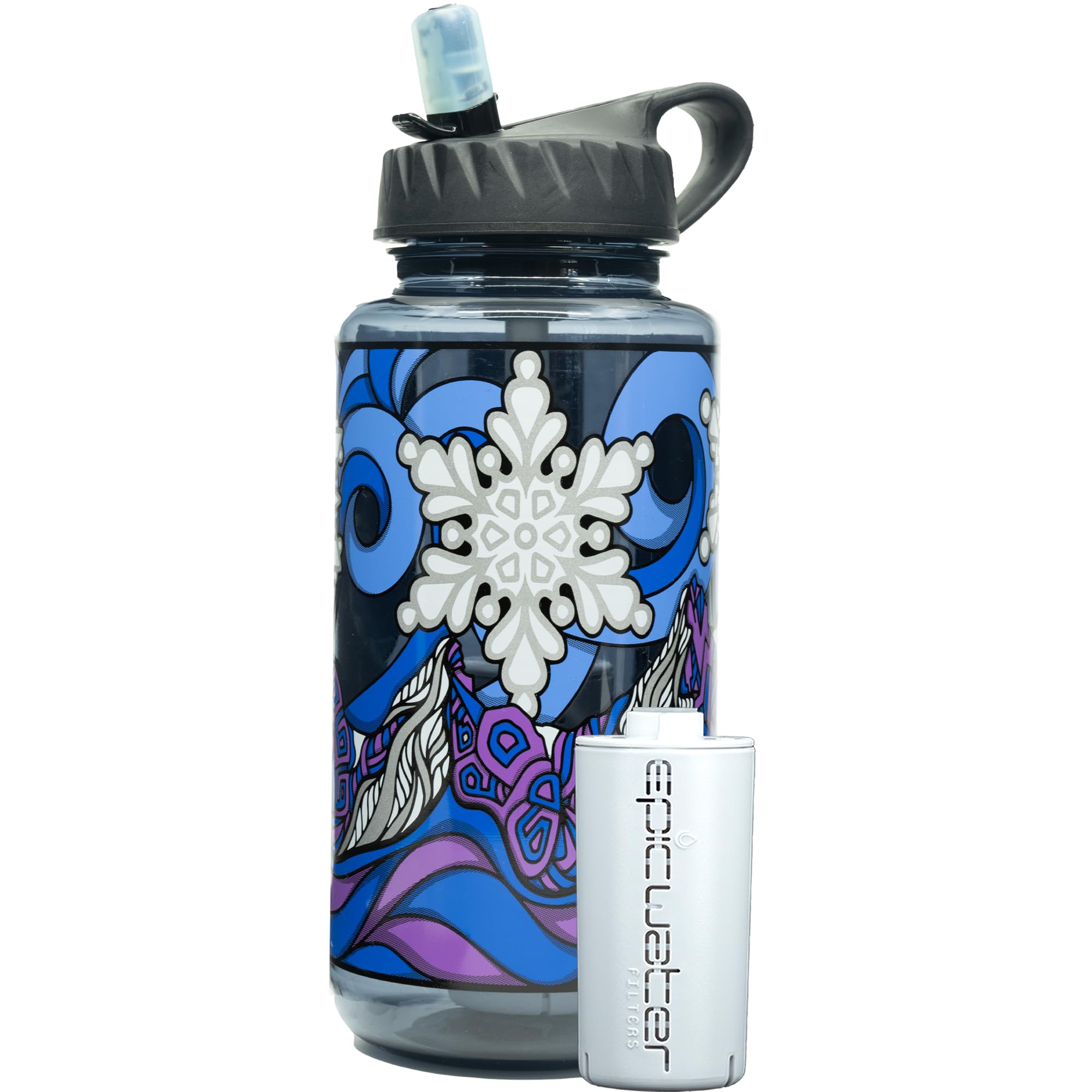 Epic Water Filters Nalgene OG Water Bottle with Built-in Filter - BPA Free, USA Made, Removes 99.99% of Tap Water Contaminants & PFAS - 32oz Reusable Water Bottle with POW Art Design - Perfect for Hiking, Camping, Travel and Outdoor Adventures