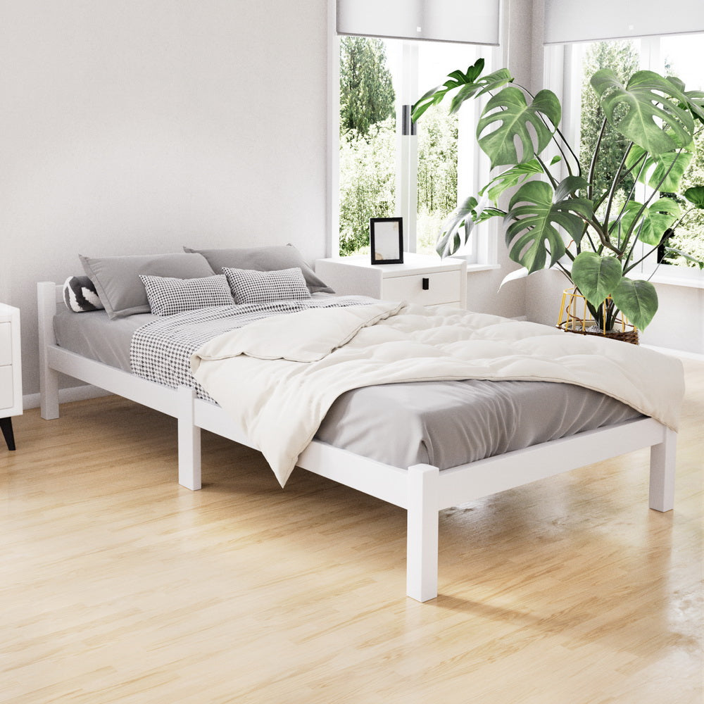 Gibson Solid Wood Single Bed Frame - White | Sturdy & Durable Twin Size Wooden Bed for Kids, Teens & Adults | Perfect for Bedrooms, Guest Rooms & Dormitories
