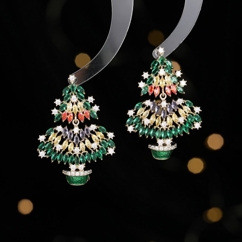 Fashionable Colorful Zircon Christmas Tree Earrings for Women - Holiday Party Jewelry Gift Set - Perfect for Christmas Celebrations, Office Parties & Festive Gatherings