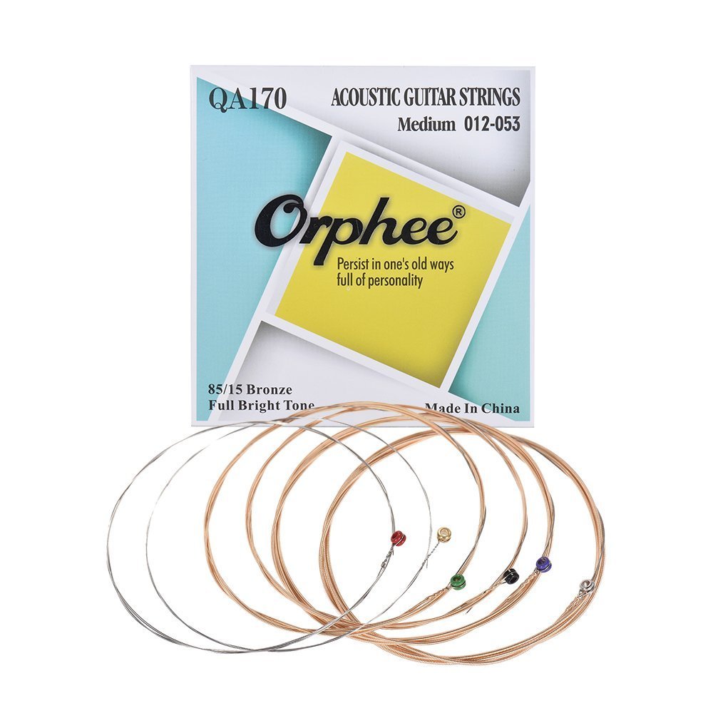 Orphee QA170 Acoustic Guitar Strings - 6-Pack Set (.012-.053) Hexagonal Steel Core with 85/15 Bronze Wound - Medium Tension for Folk & Country Music | Perfect for Live Performances, Studio Recording & Practice Sessions