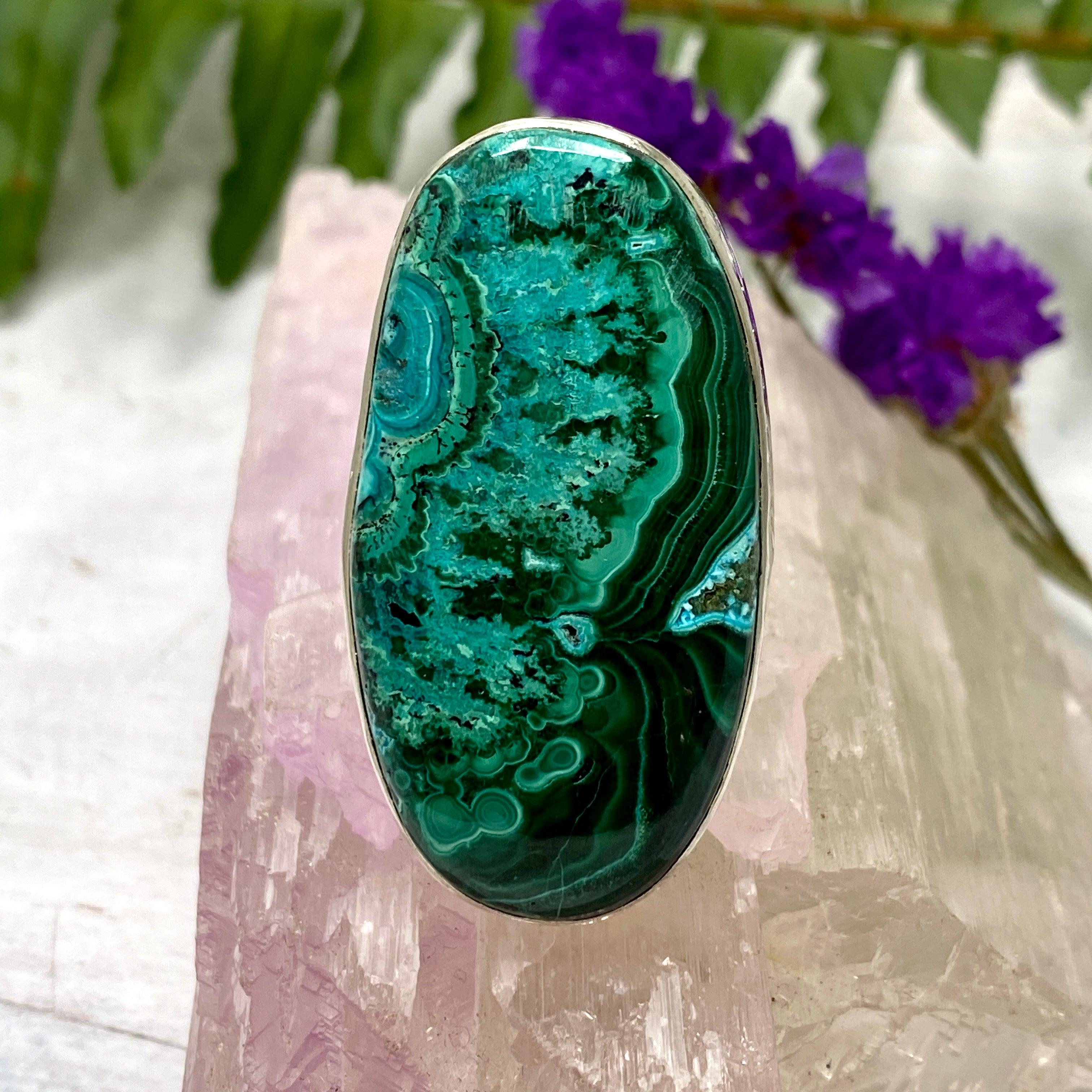 Malachite Oval Cabochon Ring - Size 10 - KRGJ486 - Handmade Gemstone Jewelry for Women - Perfect for Boho, Vintage & Everyday Fashion