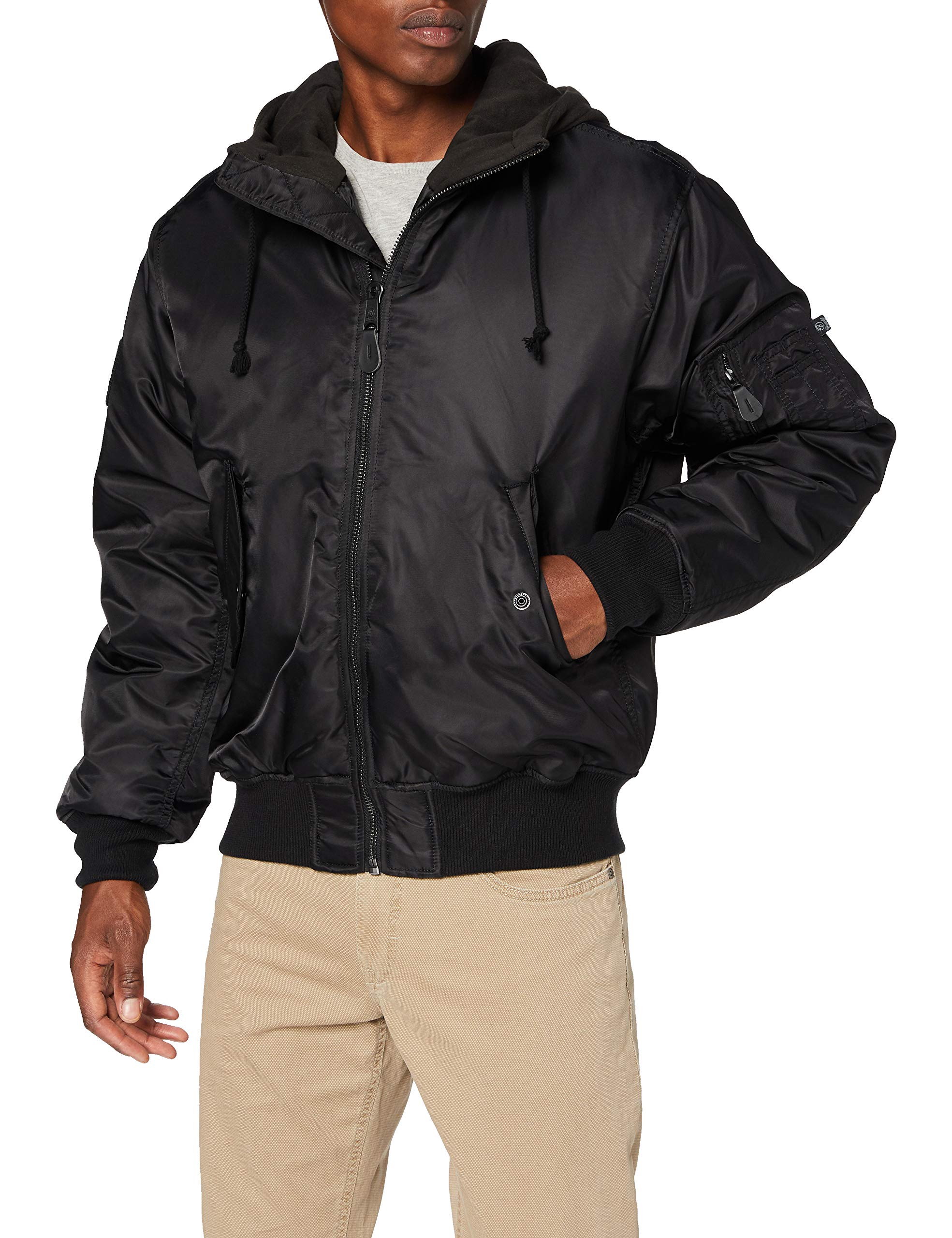 Brandit Men's MA-1 Hooded Bomber Jacket - Lightweight Waterproof Flight Jacket for Men, Stylish Aviator Coat with Hood - Perfect for Outdoor, Travel & Casual Wear