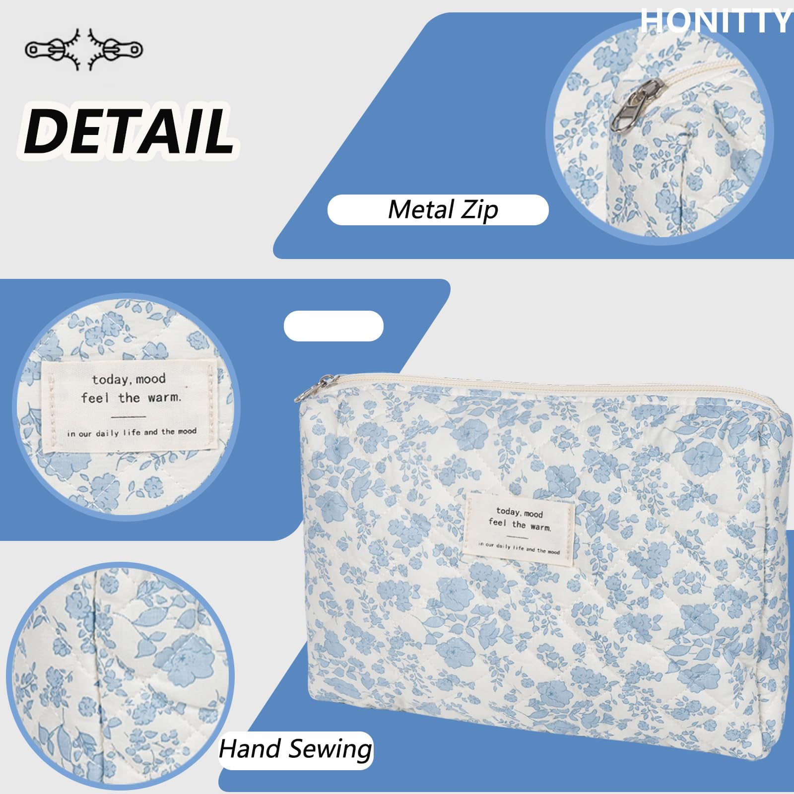 Quilted Floral Makeup Bag for Women - Medium Travel Cosmetic Pouch with Cotton Lining, Cute Storage Organizer for Brushes & Toiletries | Perfect for Travel, Gym & Daily Essentials