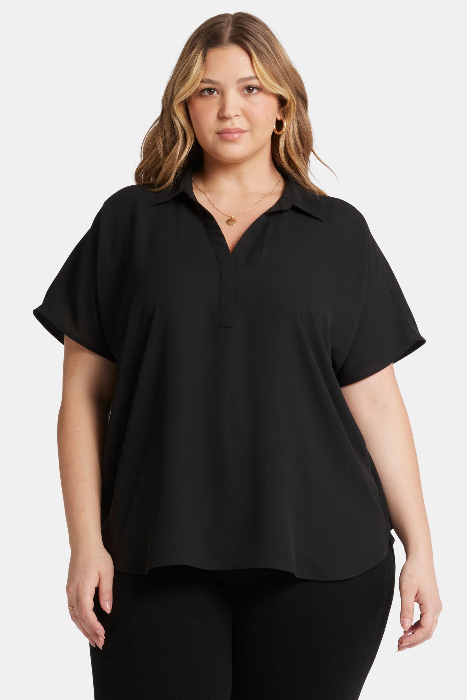 Becky Plus Size Short Sleeve Blouse for Women - Black | Comfortable Casual Top for Work & Everyday Wear