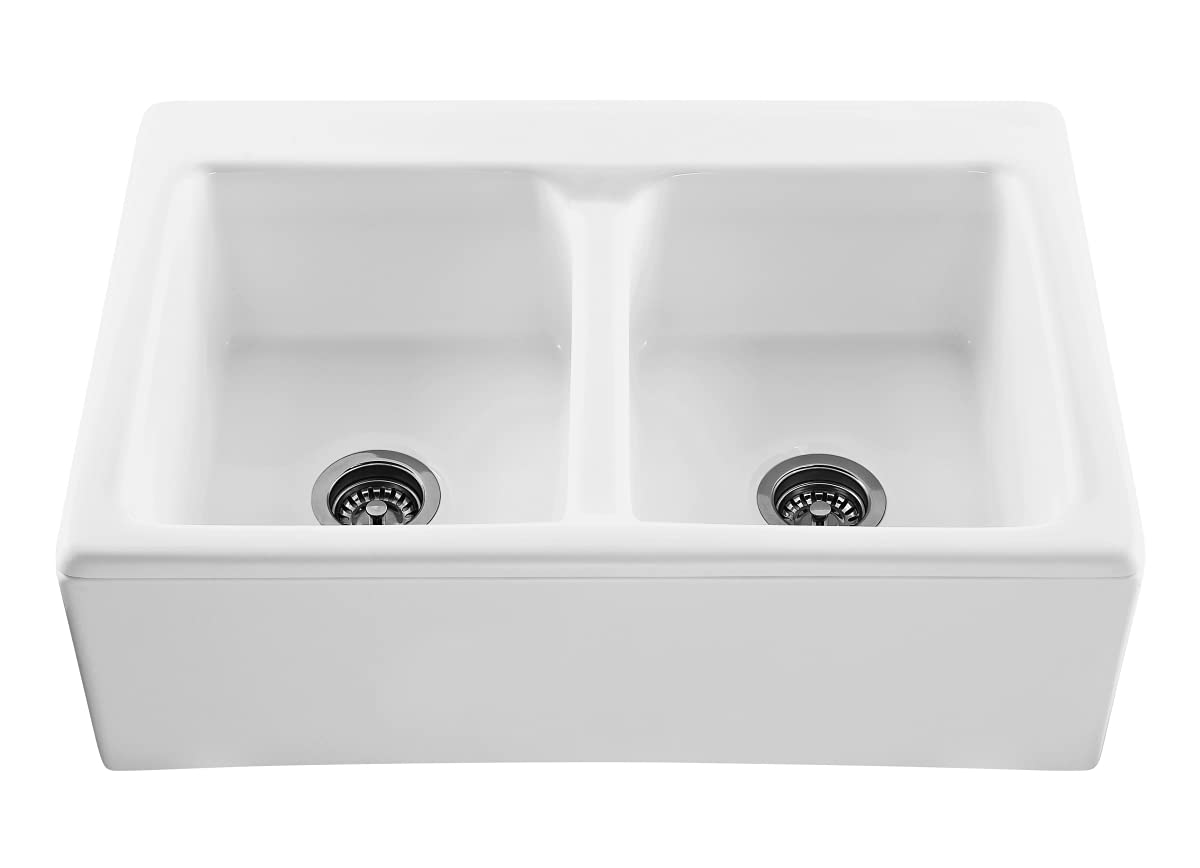 Appalachian Farmhouse Double Bowl Kitchen Sink in White - Perfect for Rustic Kitchens & Farmhouse Style Homes