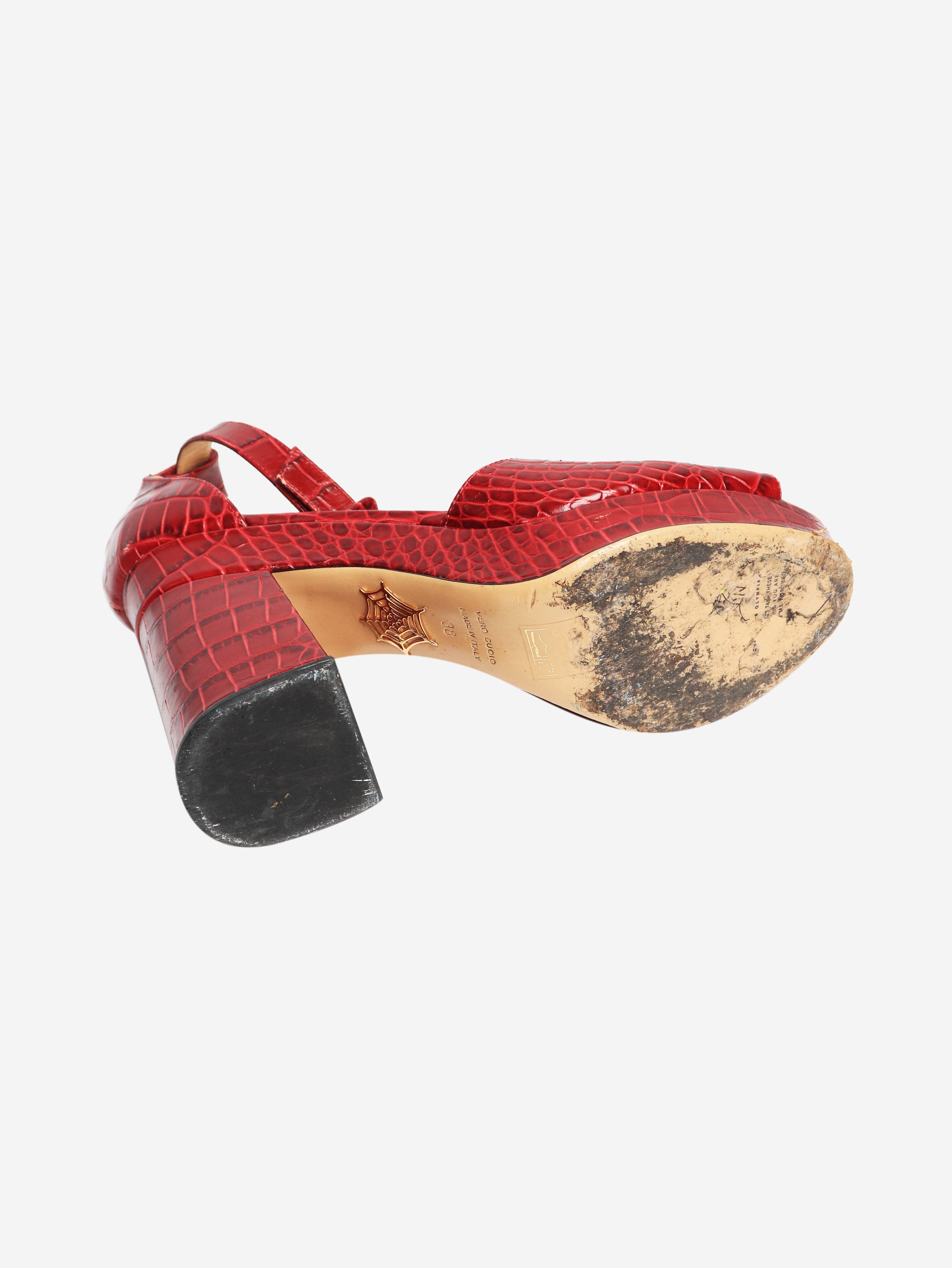 Cherry Red Croc Embossed Platform Heels Women's Size EU 38 (US 8) - Stylish High Heels for Parties, Weddings & Night Out