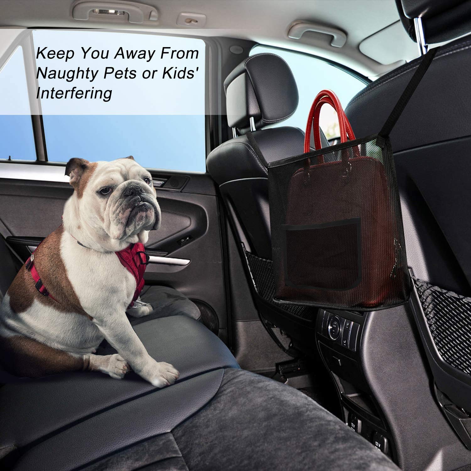 Universal Car Mesh Net Bag - Durable Seat Back Organizer with Storage Pockets, Luggage Holder for Car Interior Accessories, Perfect for Road Trips and Family Travel