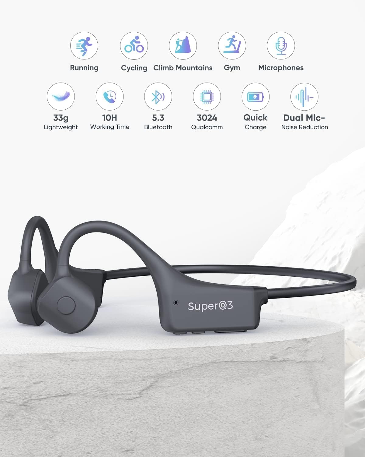 Bluetooth Bone Conduction Headphones - Open Ear Wireless Headset with Built-in Mic, IP67 Waterproof & Noise Canceling - Perfect for Running, Cycling, Hiking, Gym Workouts, and Driving