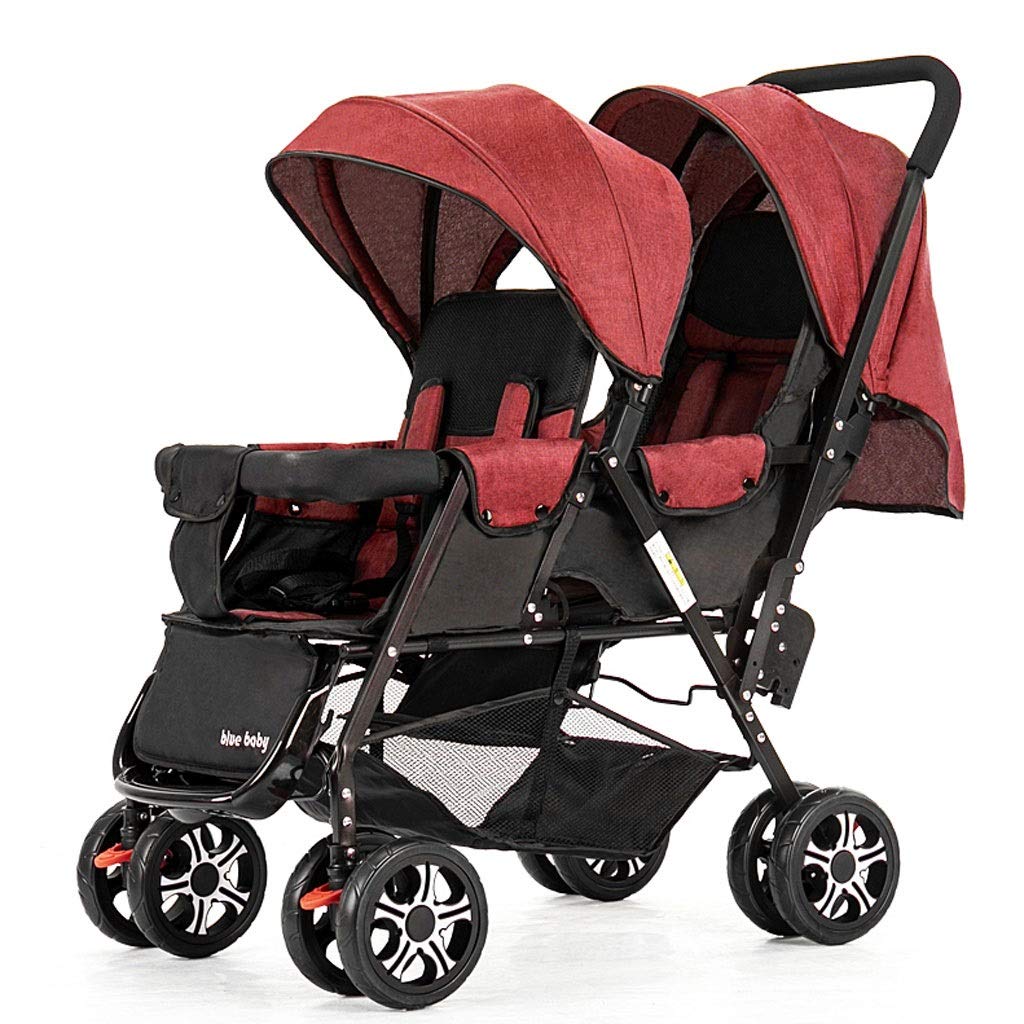 LOMJK Lightweight Twin Baby Stroller - Double Folding Pram with Front & Rear Reclining, 5-Point Safety Harness & Mosquito Net - Perfect for Twins Outdoor Walks, Shopping & Travel (Color: H)