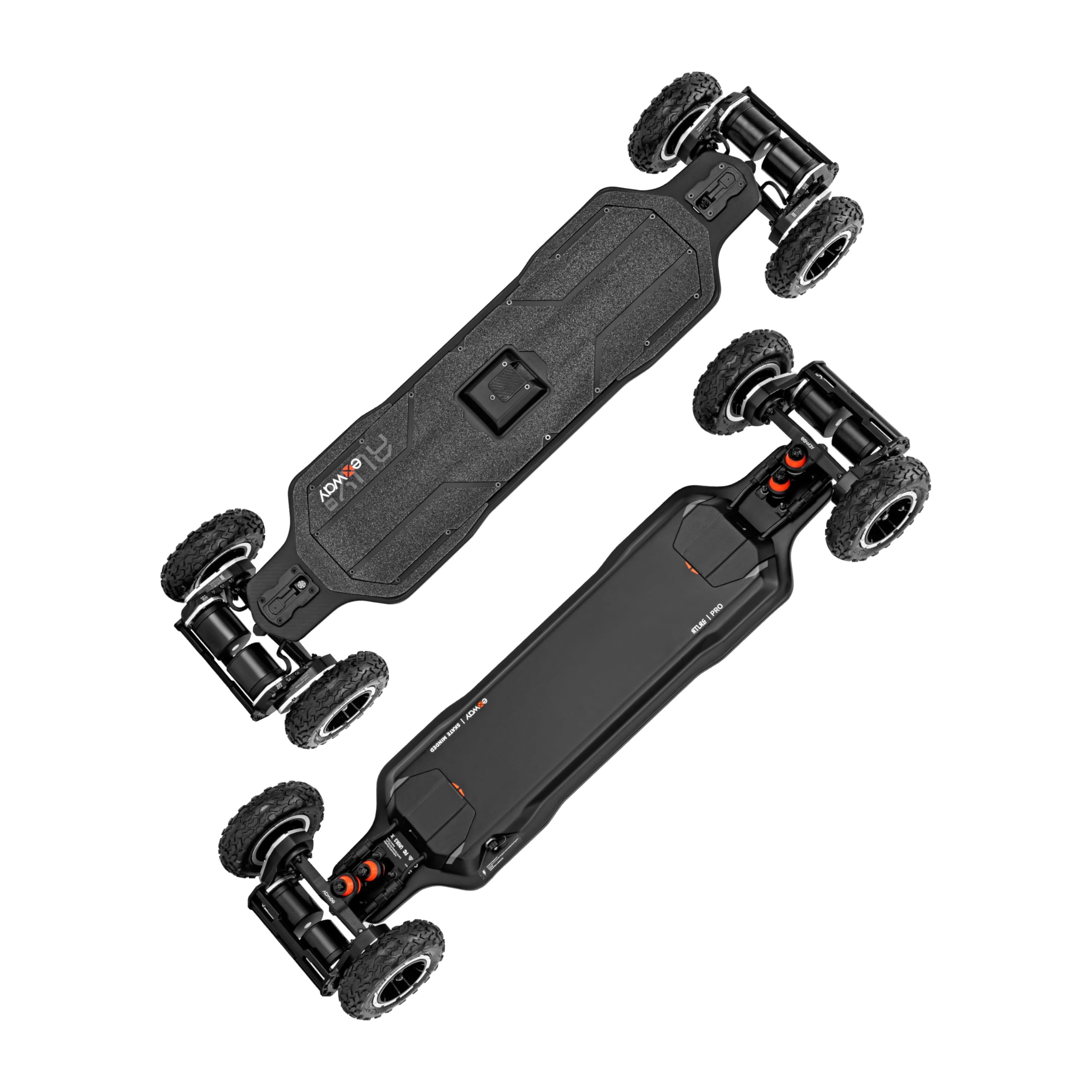 Exway Atlas & Atlas Pro All-Terrain Electric Skateboard - 35MPH Top Speed, 24 Mile Range Off-Road Mountain Board with Optional AUXPack Battery | Professional Adult Electric Longboard for Commuting, Trail Riding & Outdoor Adventures