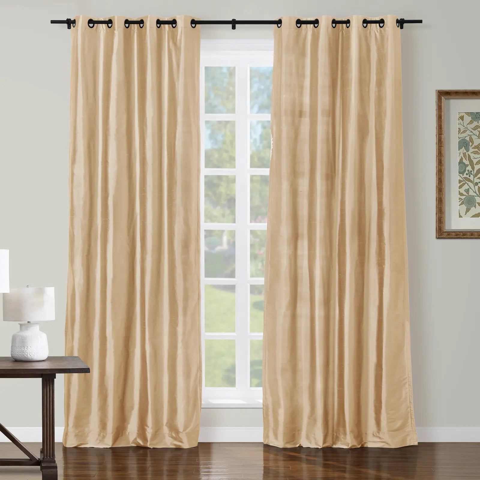 Selman Dupioni Silk Drapery Grommet Curtains - Luxury Silk Window Treatments for Living Room & Bedroom