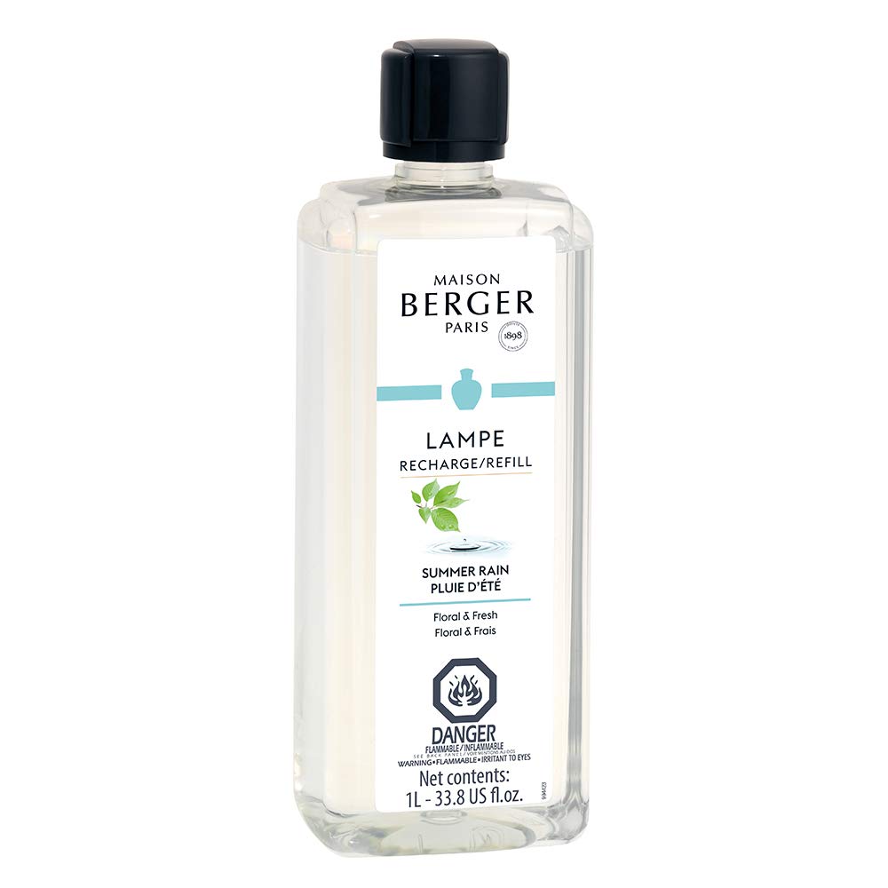 Lampe Berger Fragrance Refill Oil - 33.8oz (1L) French-Made Home Scent Diffuser | Summer Rain Aroma for Air Purification & Room Freshening | Perfect for Living Rooms, Bedrooms & Offices