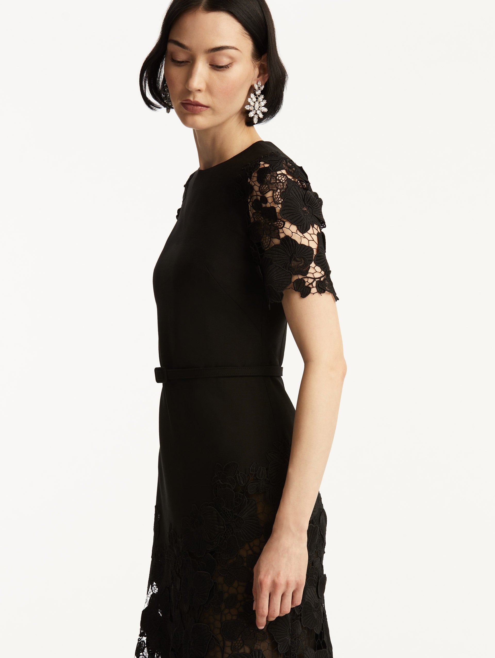 Elegant Orchid Guipure Lace Inset Dress for Women - Floral Embroidered Formal Evening Gown - Perfect for Weddings, Prom, Cocktail Parties & Special Occasions
