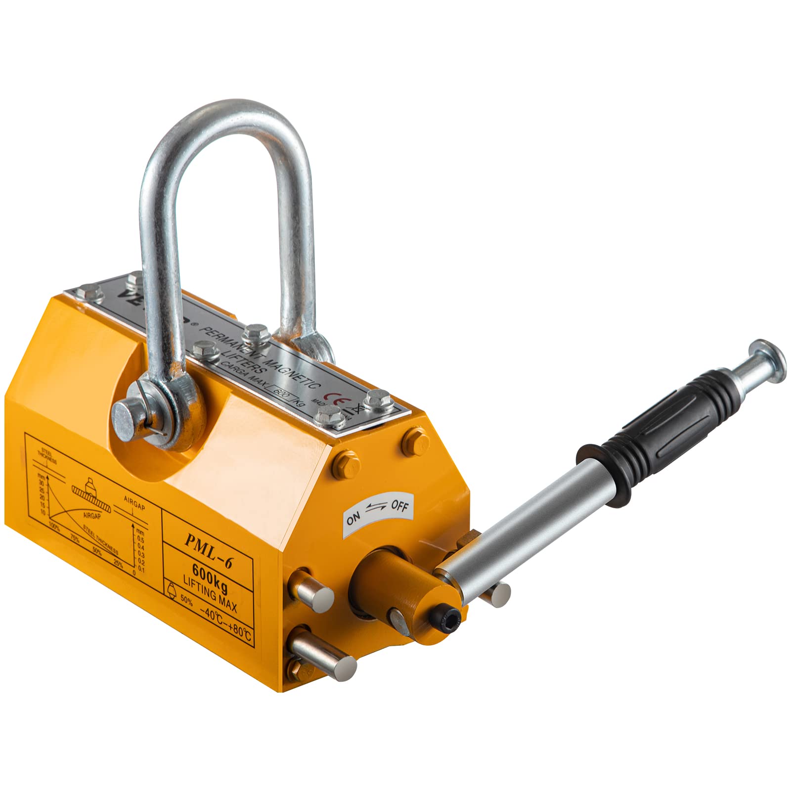 VEVOR 1320lbs Magnetic Lifter - 600KG Permanent Lifting Magnet with Handle for Steel & Metal Equipment - Heavy Duty Shop Crane for Material Handling - Ideal for Construction, Warehouses & Manufacturing