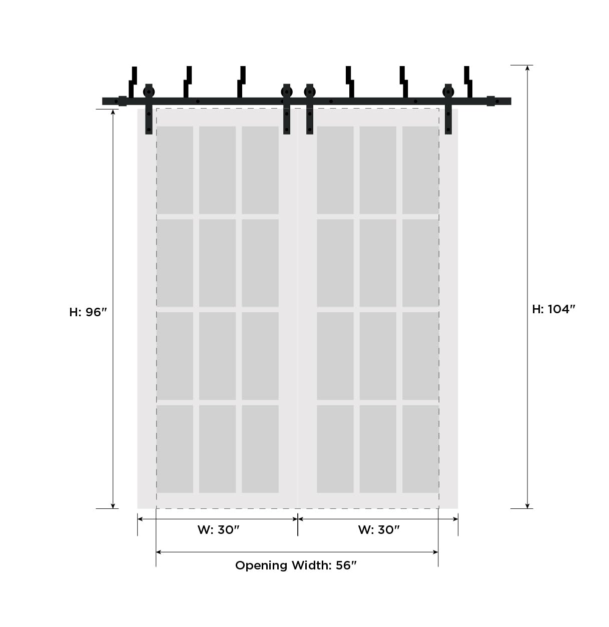 60 x 96 Inch Grey Double Bypass Barn Sliding Doors with 6.6FT Rails - Heavy Duty Top Mount 2-Track System | Modern Solid Core Closet Doors in Planum 0020 Ginger Ash Finish | Perfect for Bedroom, Walk-in Closet, and Home Office Space Saving Solutions