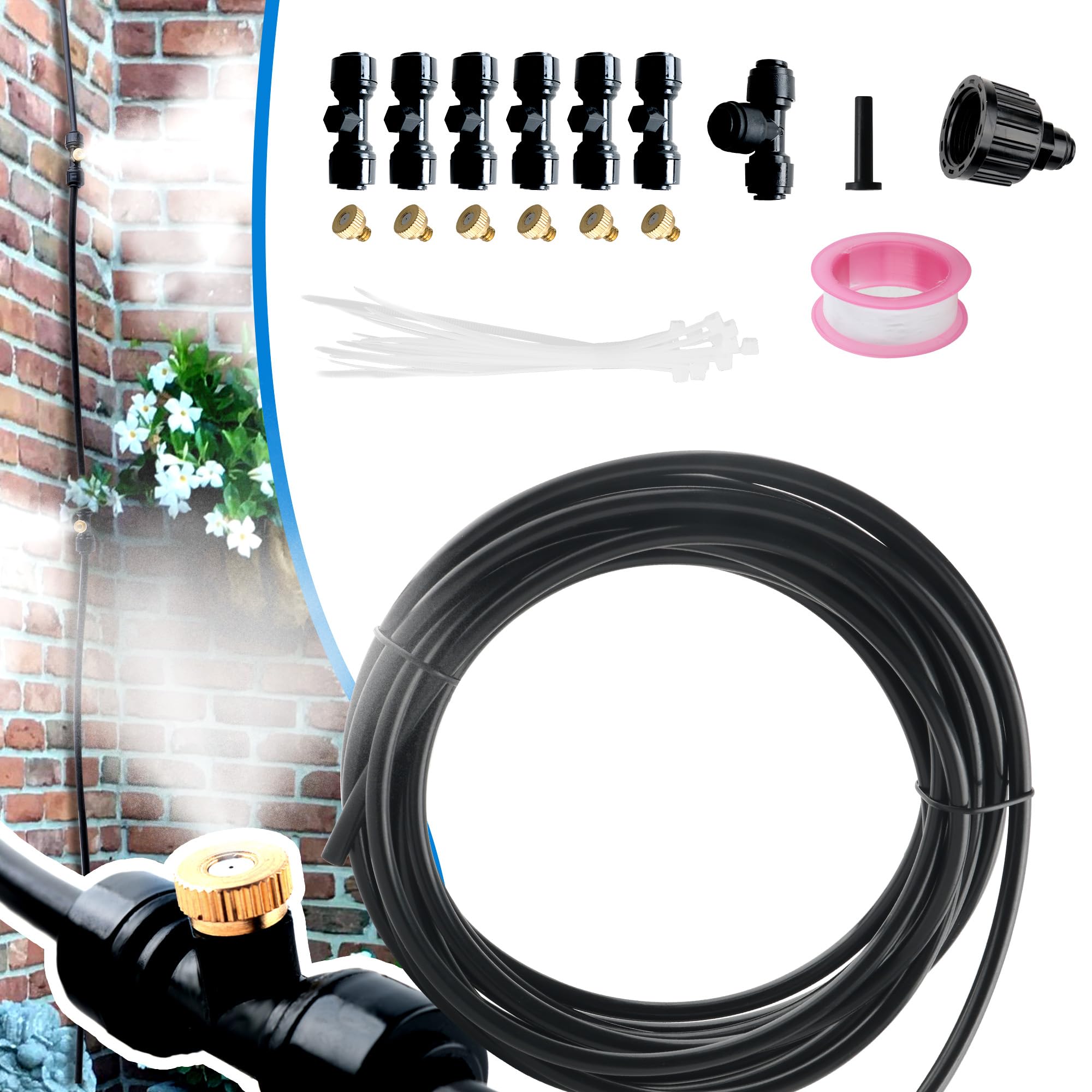 20 FT Outdoor Misting System with 6 Brass Nozzles & 3/4