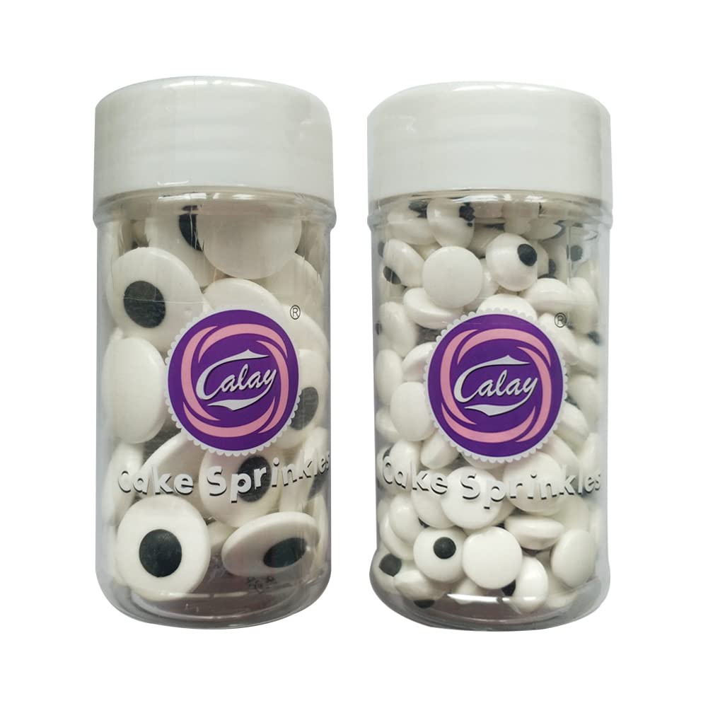 2 Bottles Candy Eyes Eyeballs - Edible Baking Decorations for Cupcakes, Cakes & Cookies - Halloween, Christmas, Easter Party Decor - DIY Edible Art Project - Perfect for Cake Toppers, Dessert Decor & Holiday Treats (Two Size Mixed)